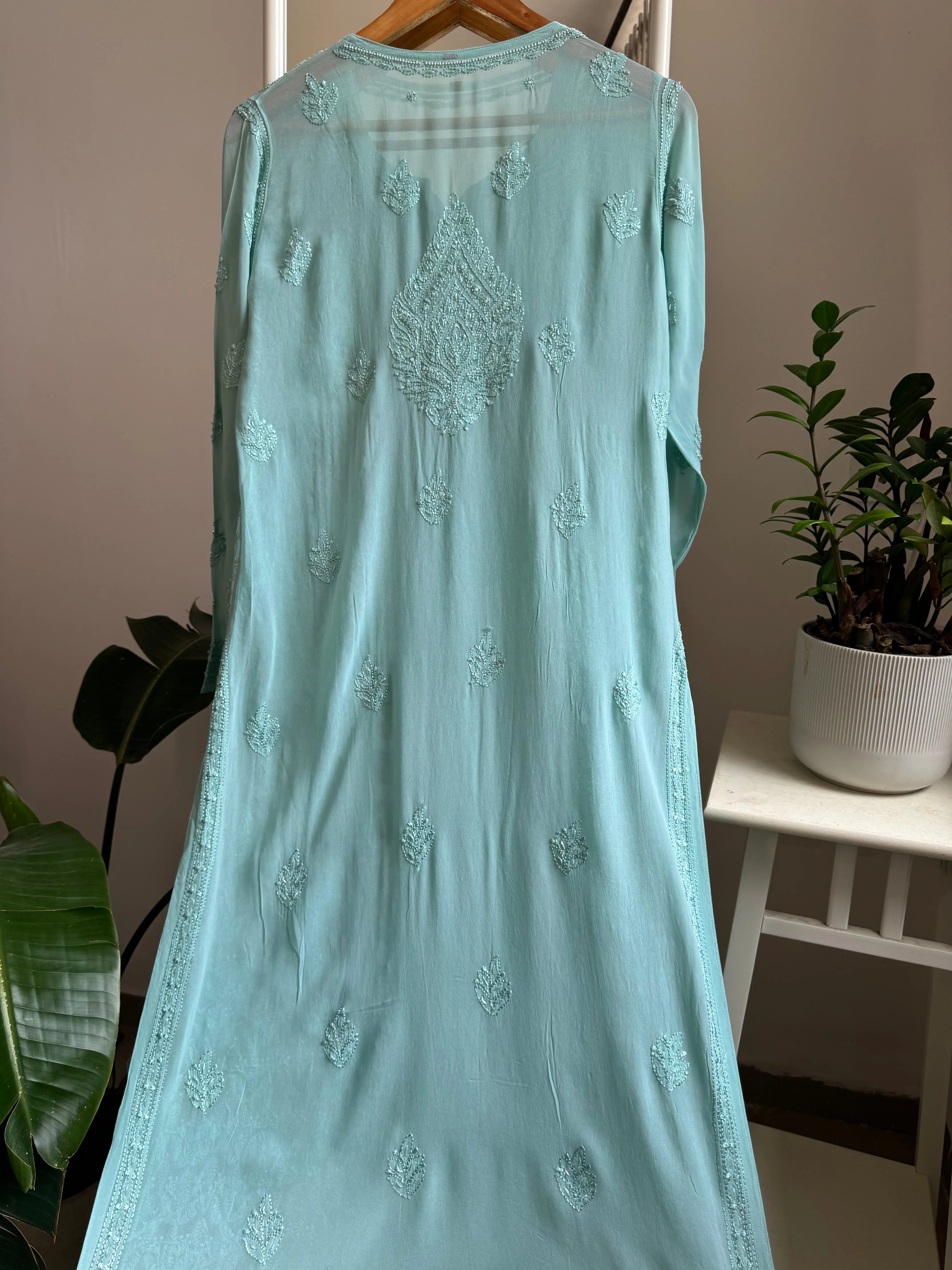 Viscose Kurti with Pearl Work - Tiffnay Green ARIAA CHIKANKARI