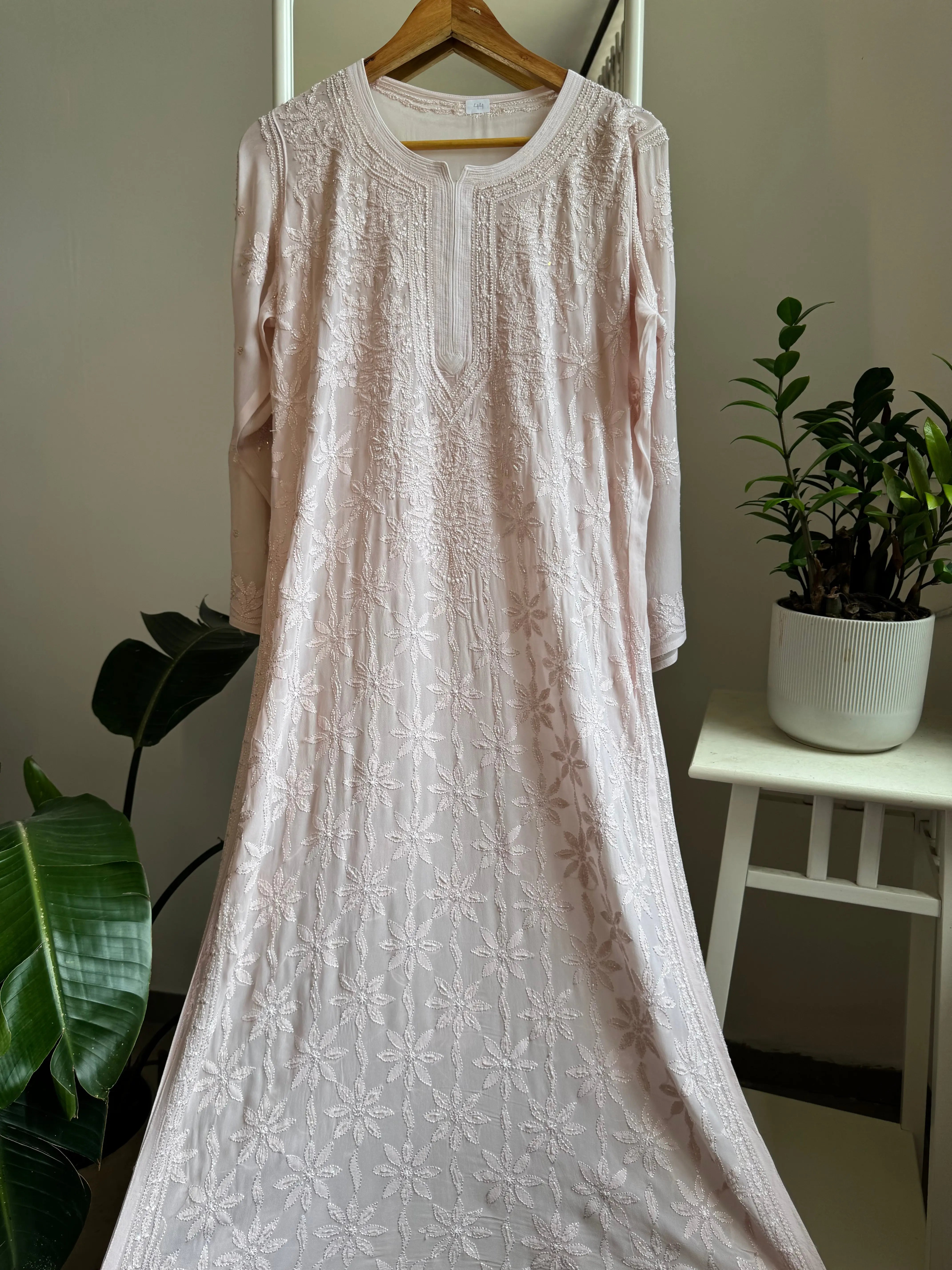 Viscose Kurti with Pearl Work - Pale Pink ARIAA CHIKANKARI