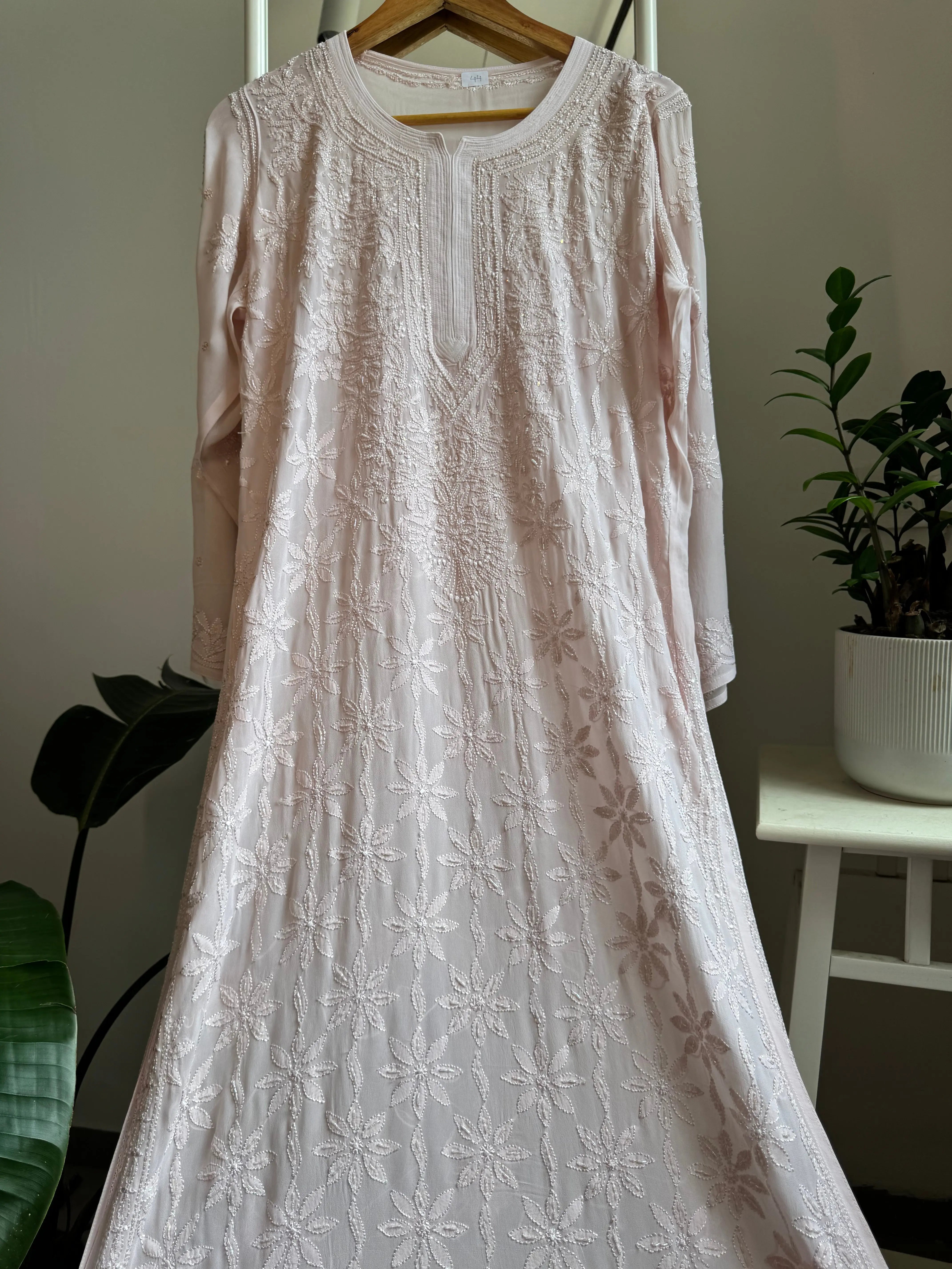 Viscose Kurti with Pearl Work - Pale Pink ARIAA CHIKANKARI