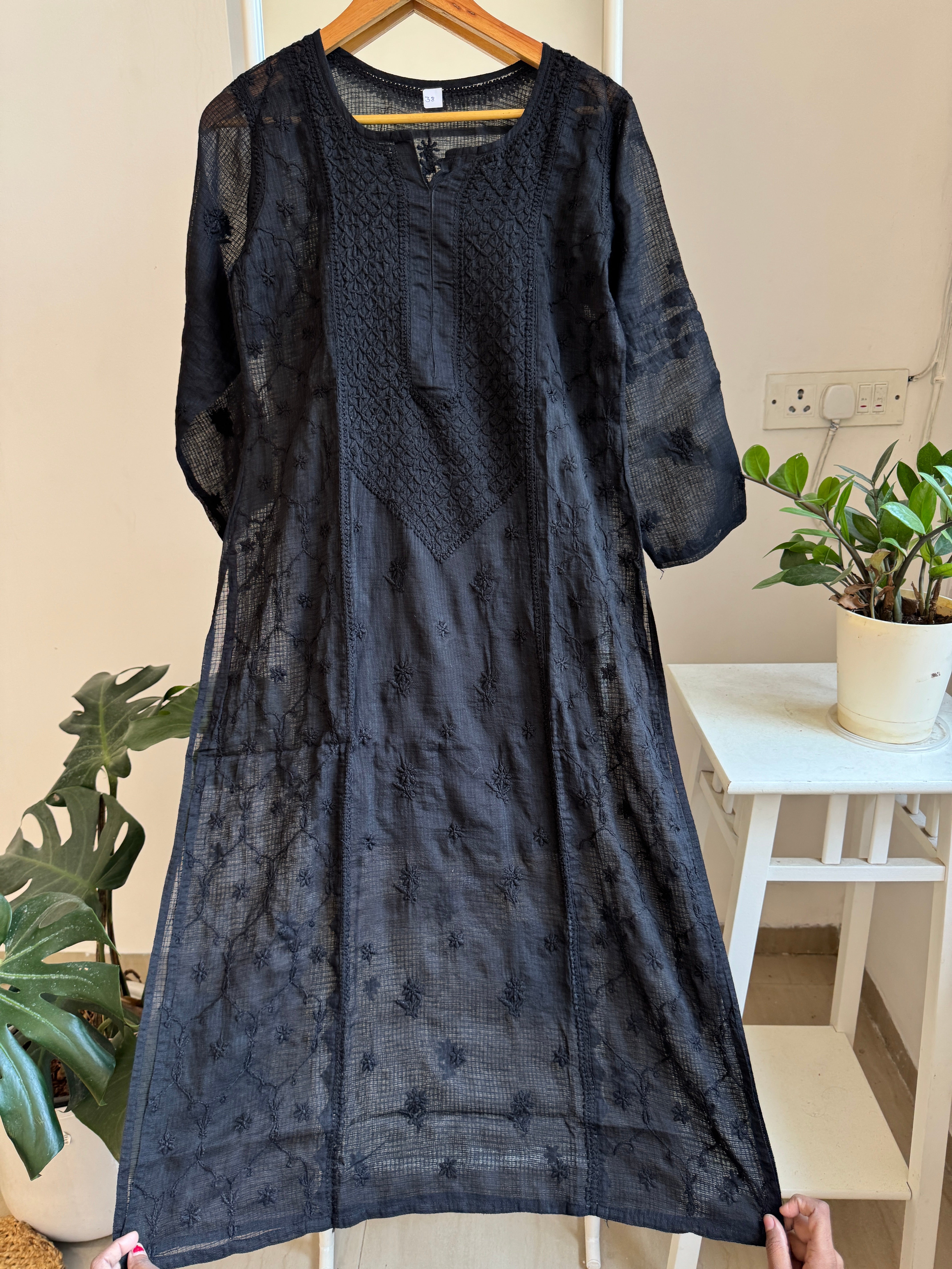 Kota Soft Cotton Chikankari Kurti - Black ARIAA CHIKANKARI