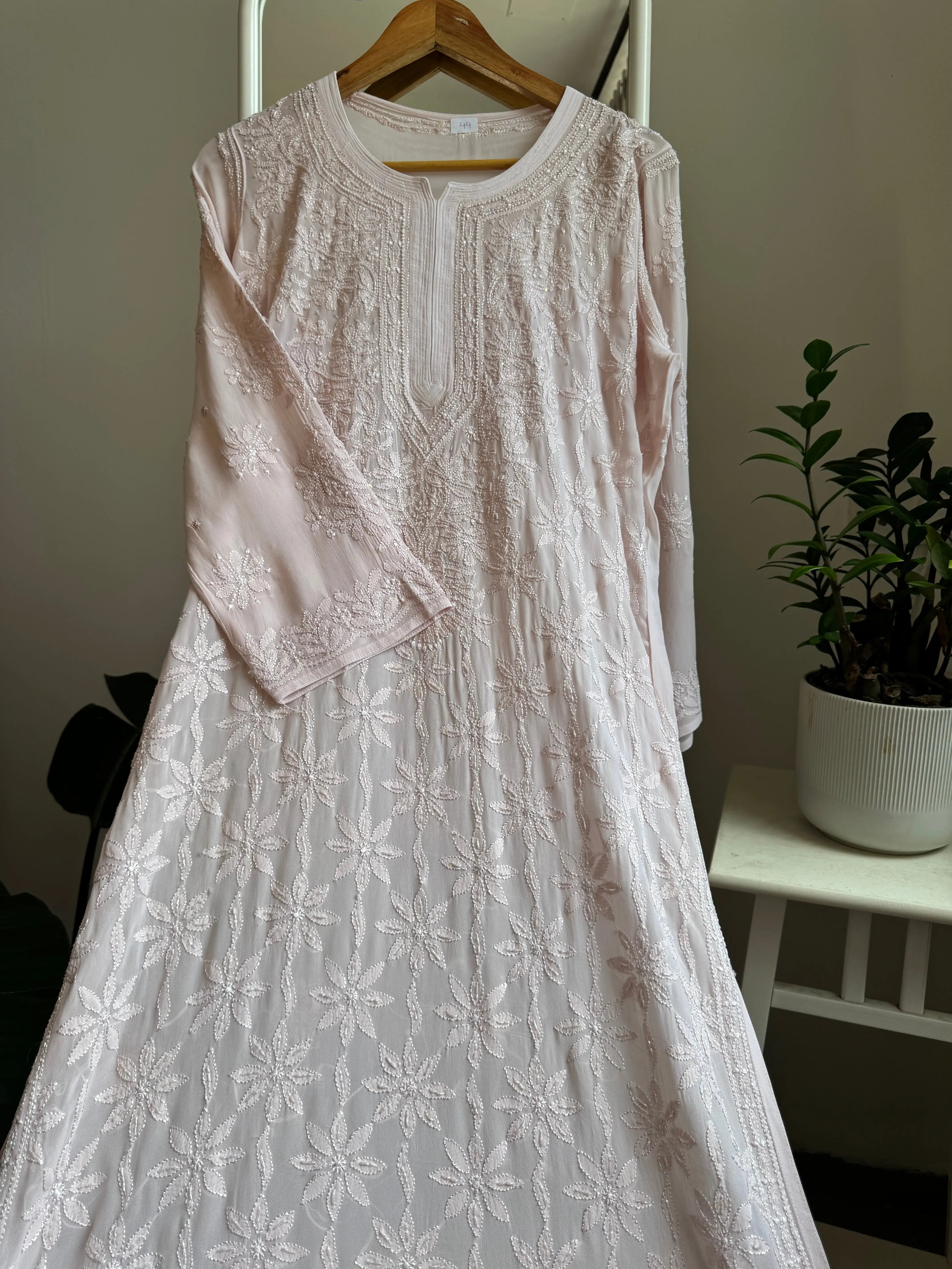 Viscose Kurti with Pearl Work - Pale Pink ARIAA CHIKANKARI