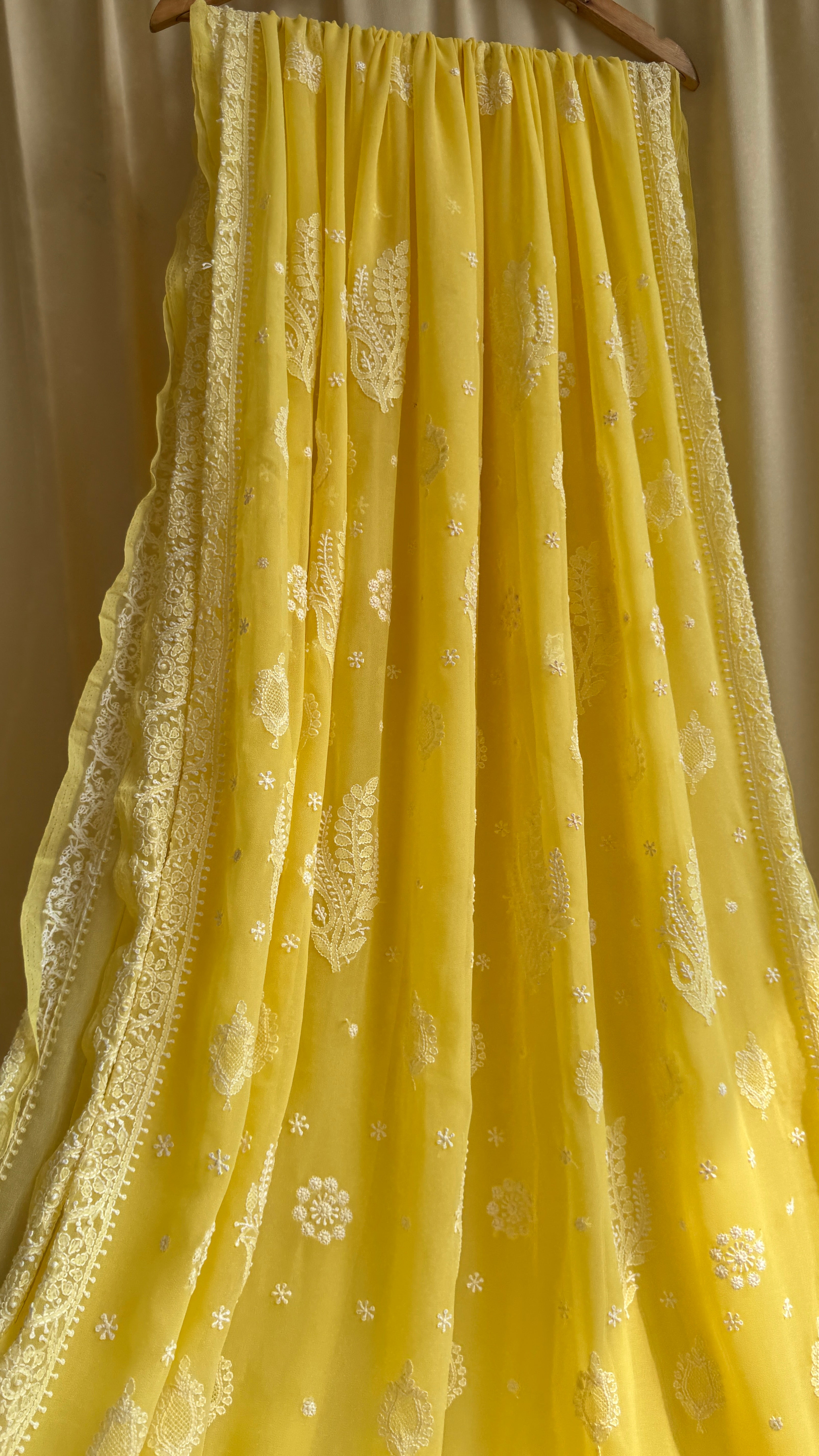 Georgette Chikankari saree in Yellow