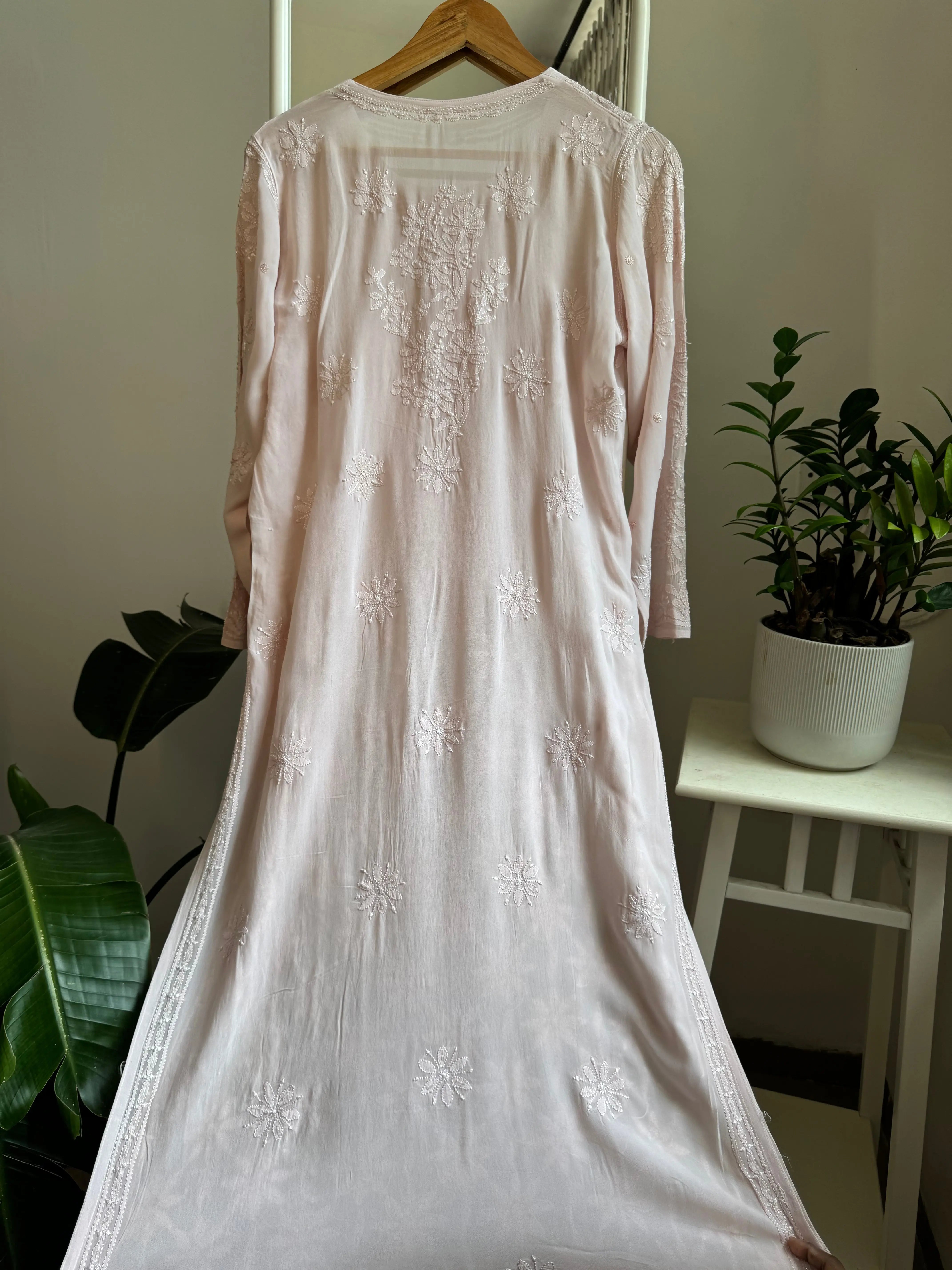 Viscose Kurti with Pearl Work - Pale Pink ARIAA CHIKANKARI