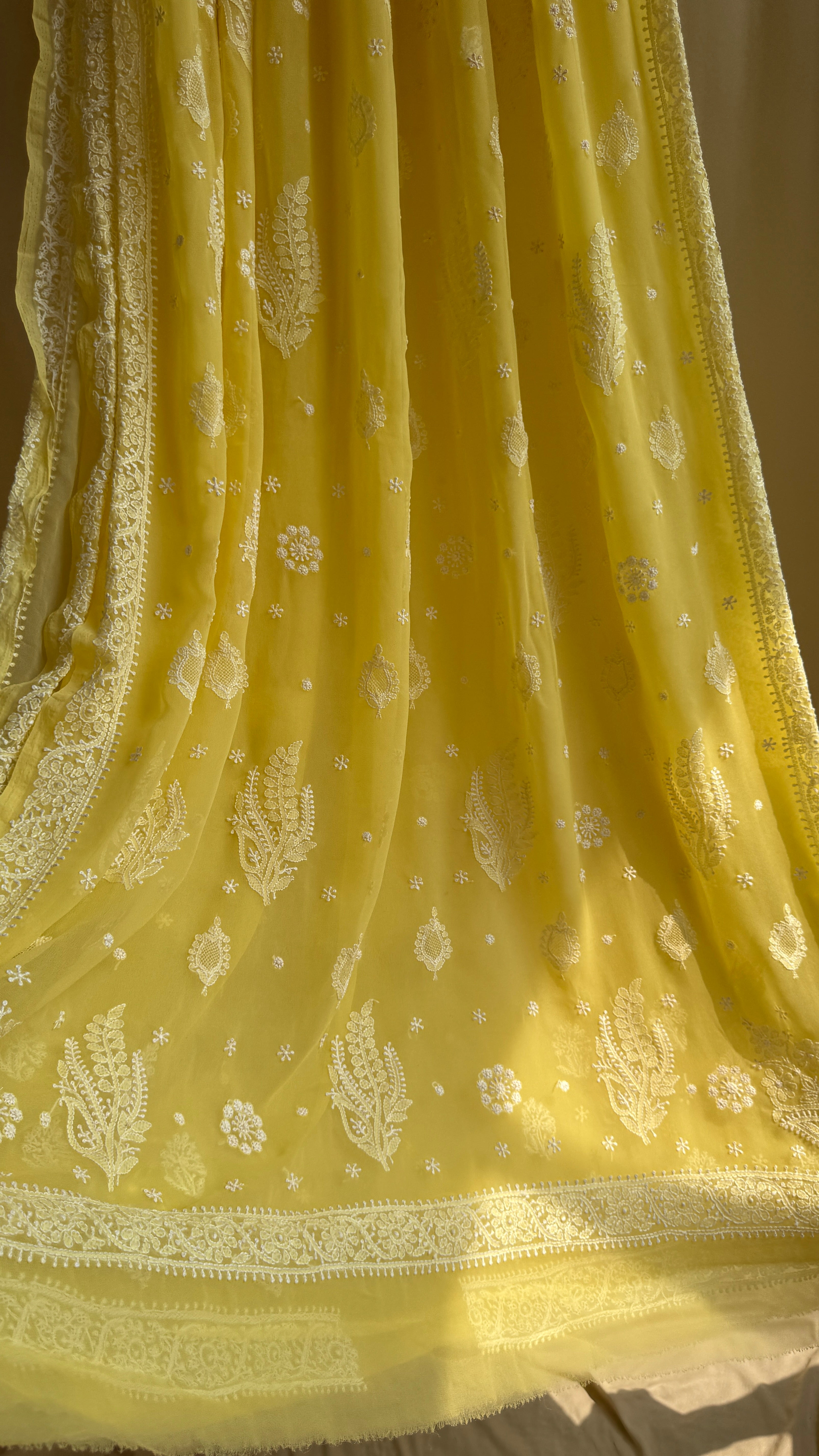 Georgette Chikankari saree in Yellow