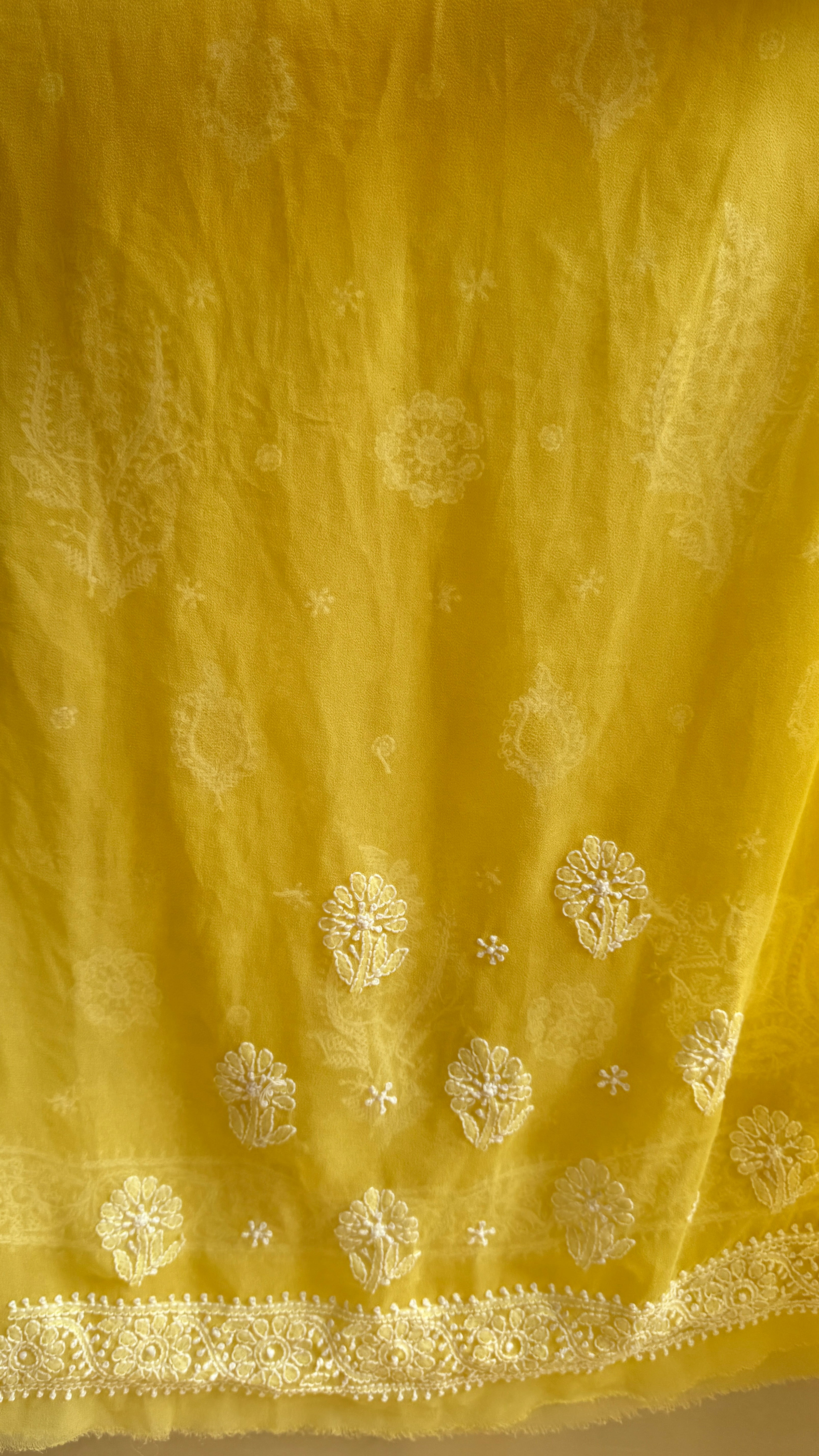 Georgette Chikankari saree in Yellow