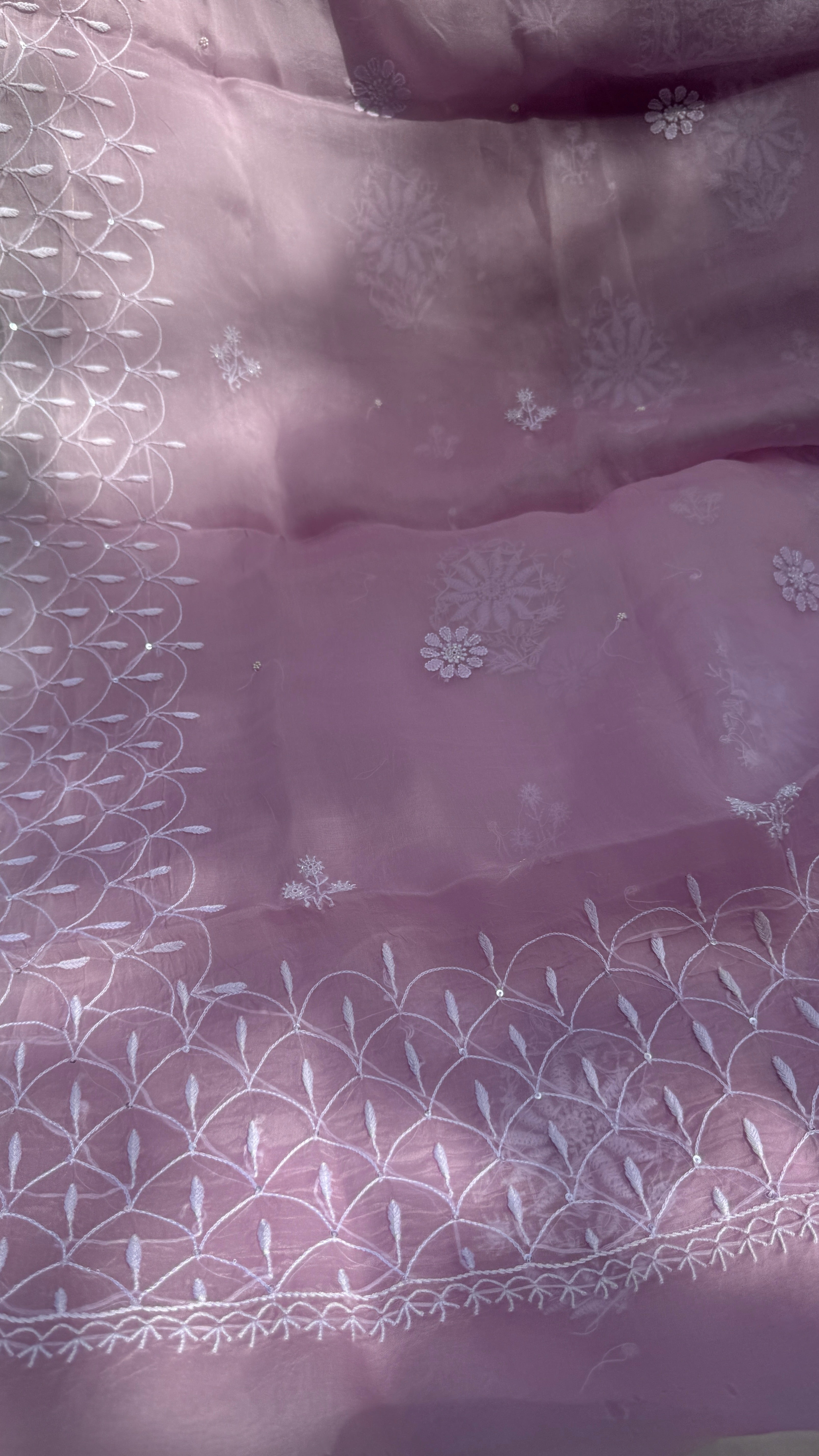 Organza Chikankari Kurta Set with Dupatta | Pearl & Cutdana Work - Rose Pink