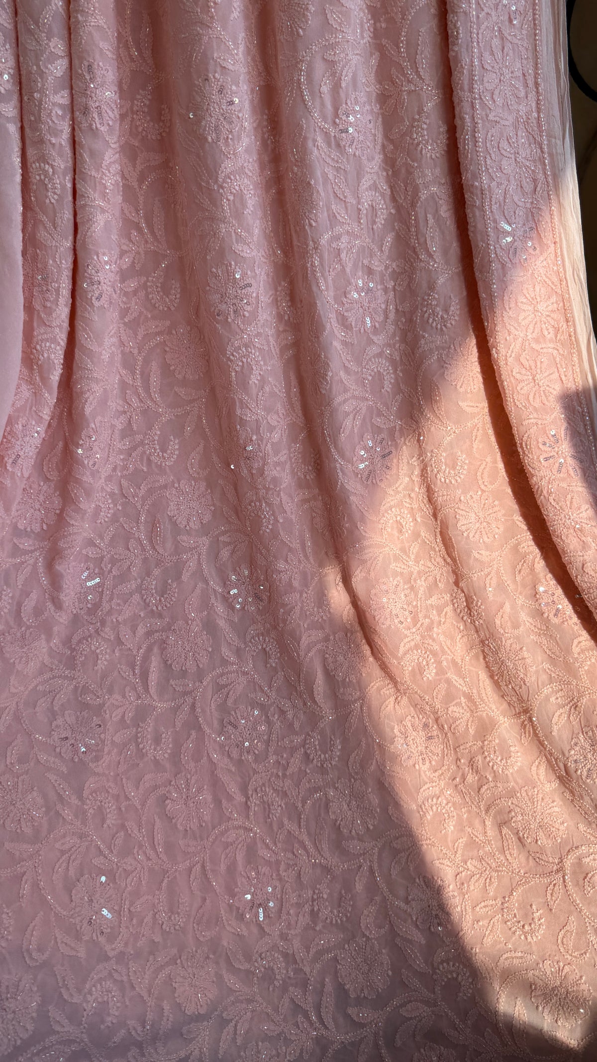 Viscose Chikankari saree with Pearl embellishments -Peach-Full Jaal