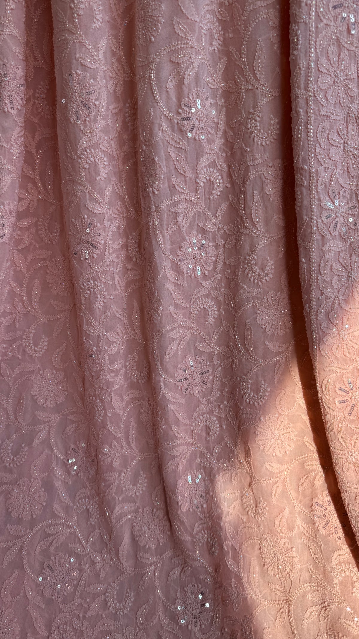 Viscose Chikankari saree with Pearl embellishments -Peach-Full Jaal