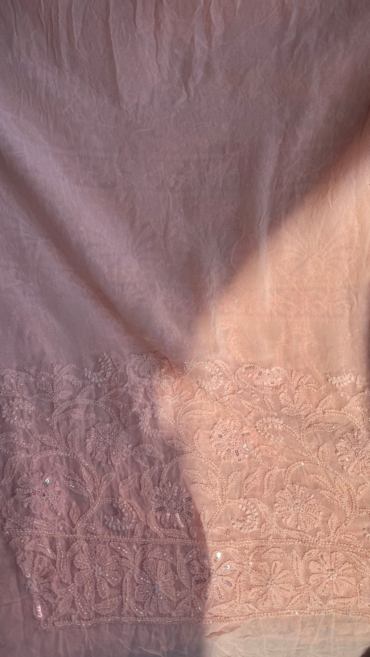 Viscose Chikankari saree with Pearl embellishments -Peach-Full Jaal