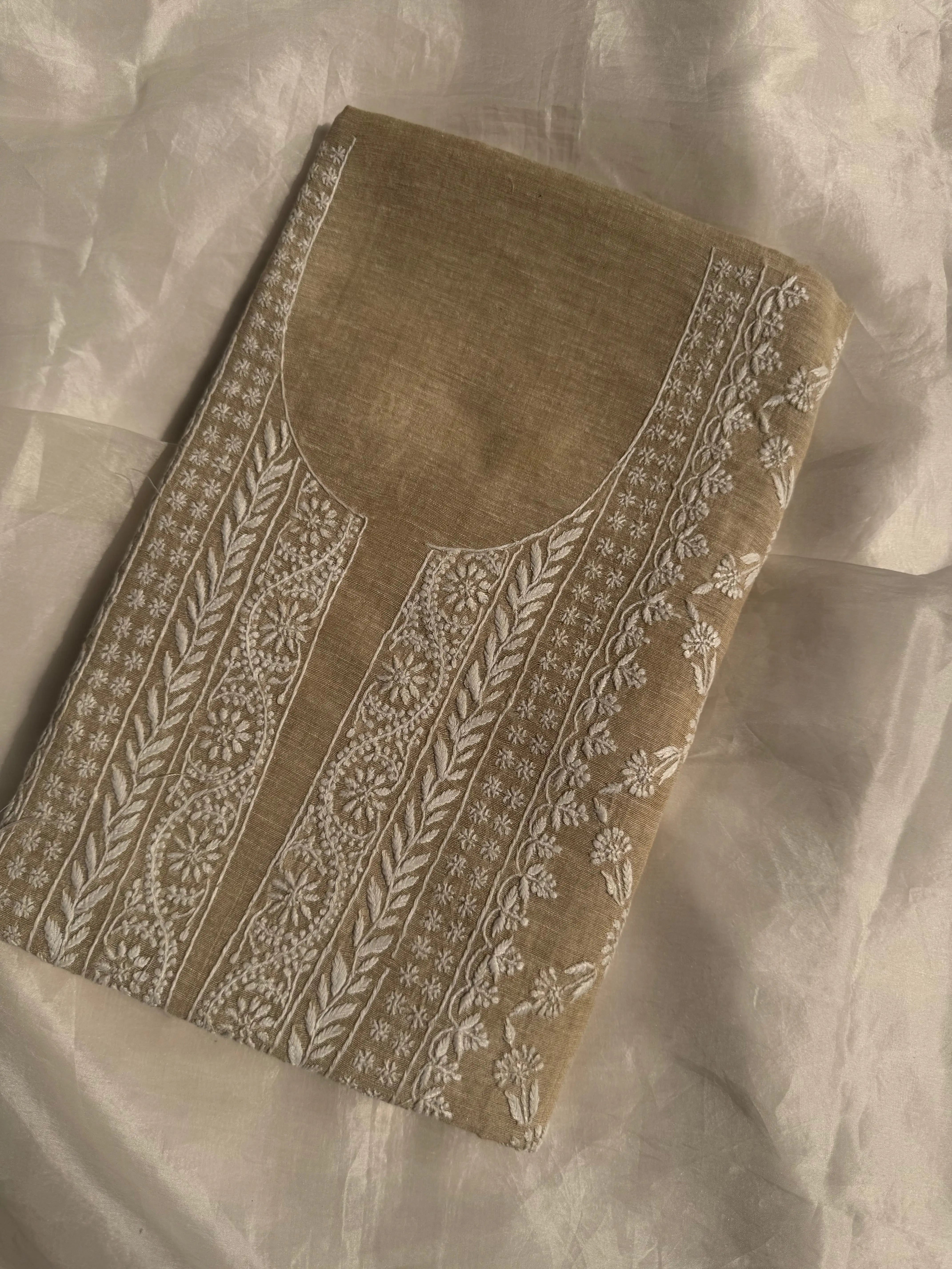Khaadi Cotton Chikankari Kurti Length - Natural Beige ARIAA CHIKANKARI