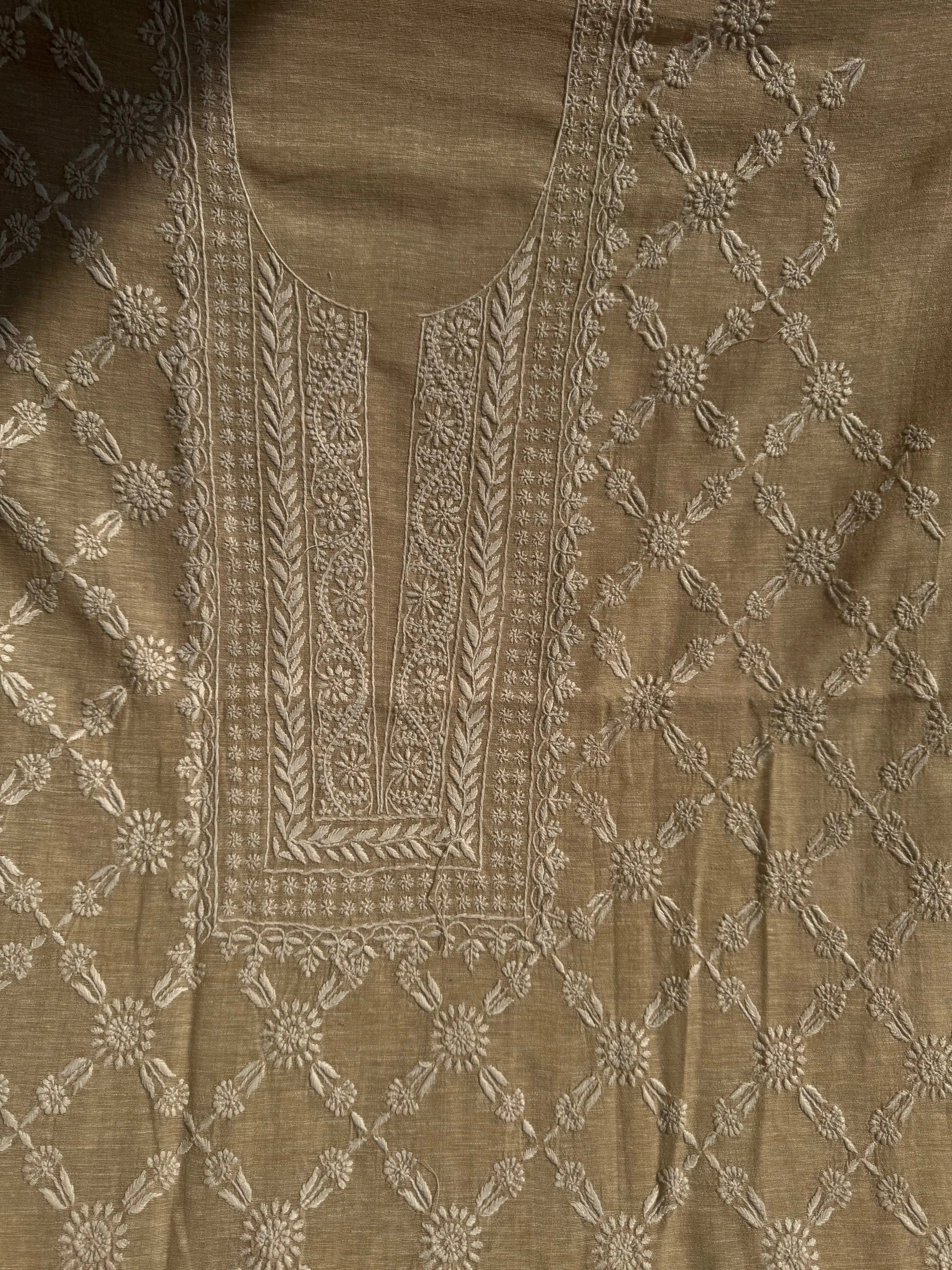 Khaadi Cotton Chikankari Kurti Length - Natural Beige ARIAA CHIKANKARI