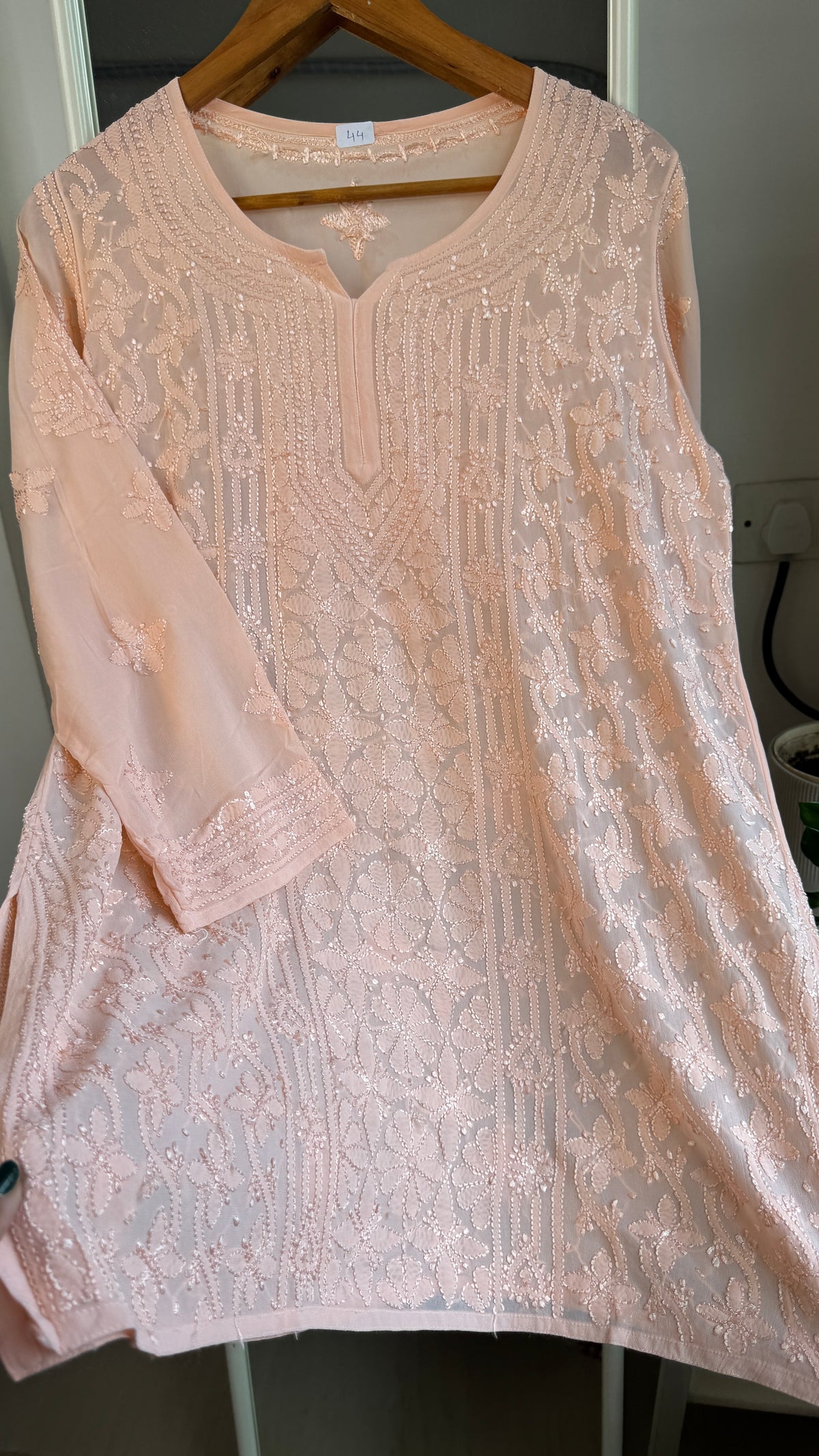 Chikankari Viscose Georgette short Top in Peach
