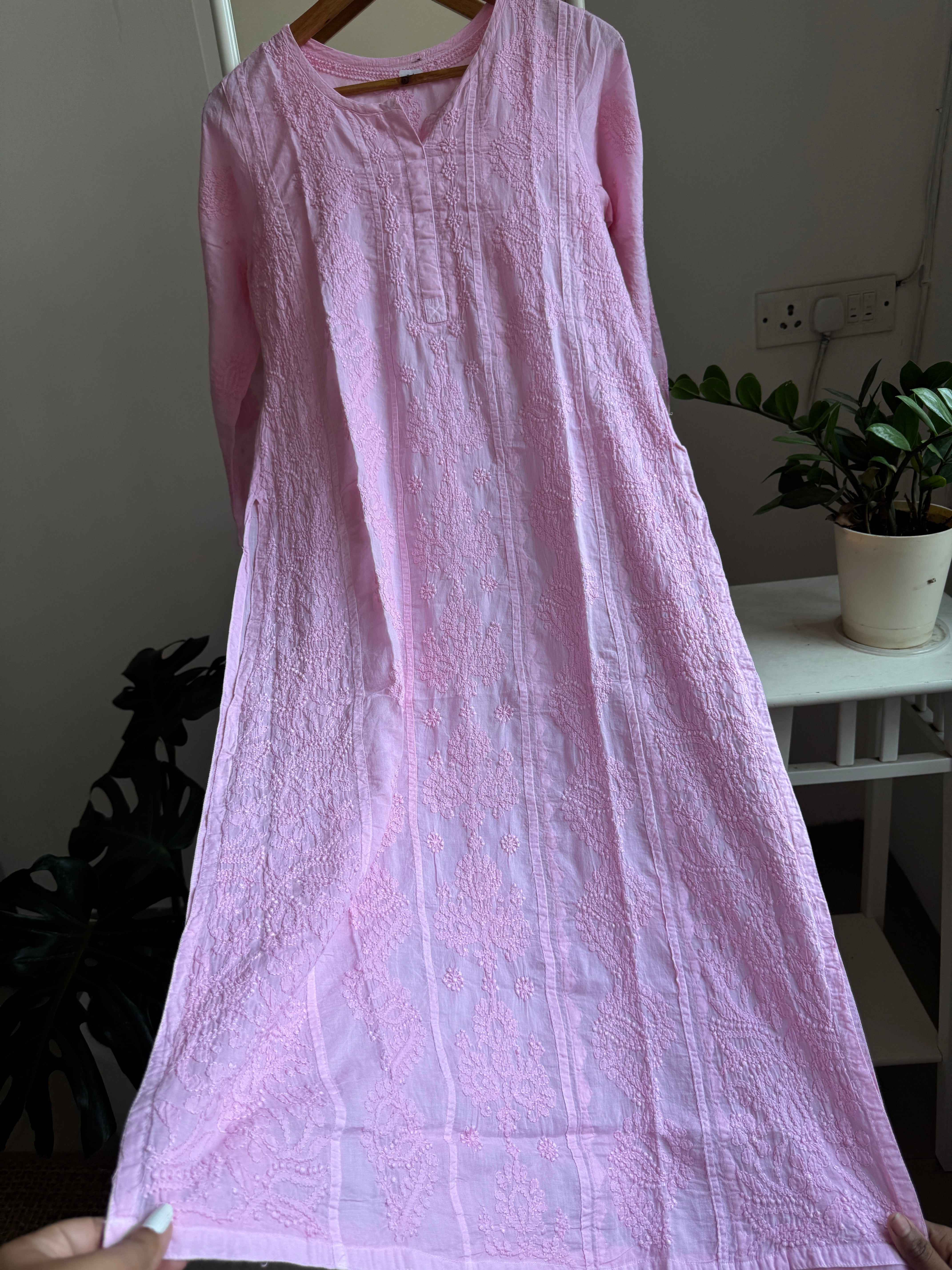 Mul Cotton Pink Chikankari Kurti - Bela Collection ARIAA CHIKANKARI