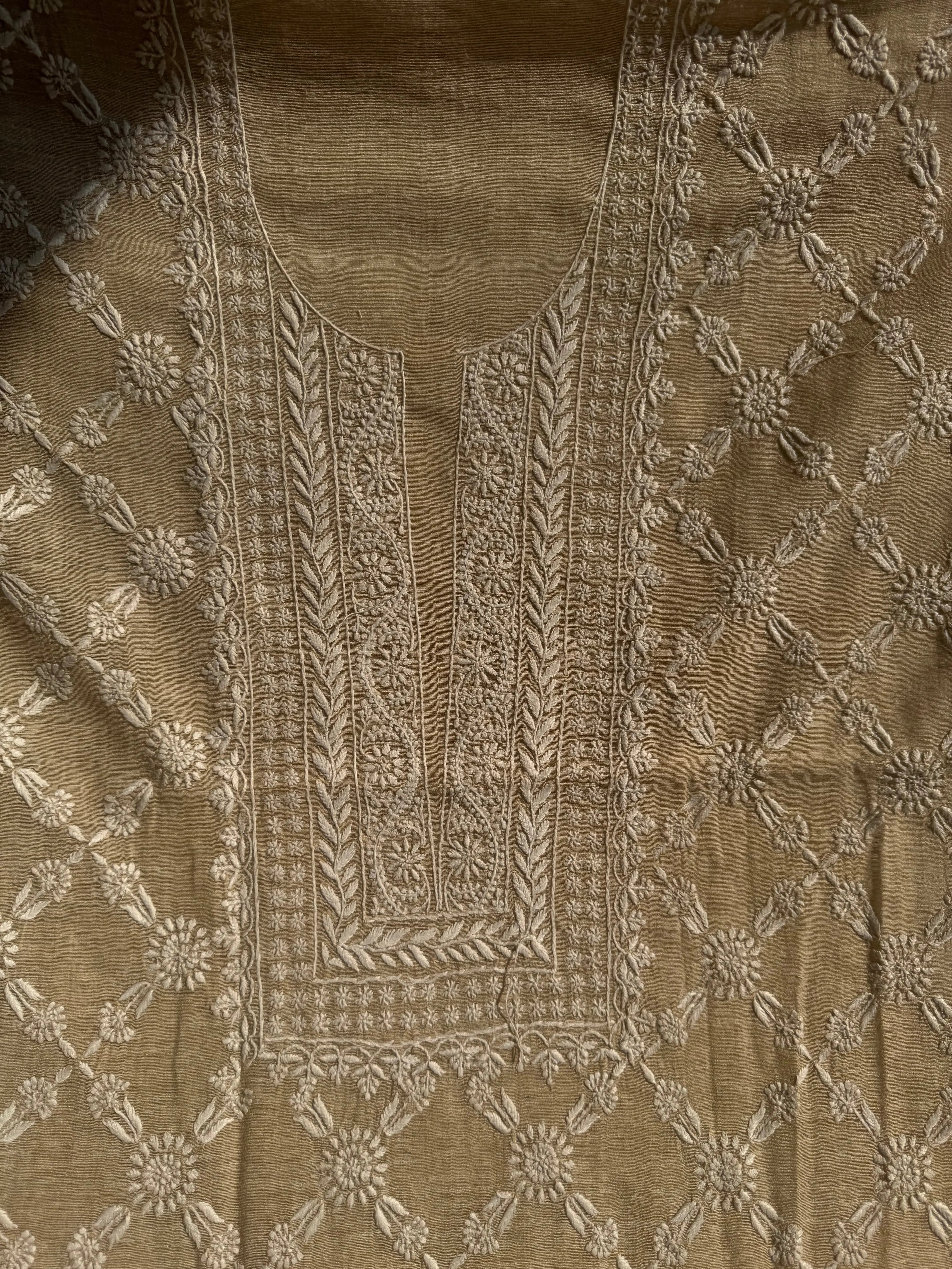 Khaadi Cotton Chikankari Kurti Length - Natural Beige ARIAA CHIKANKARI
