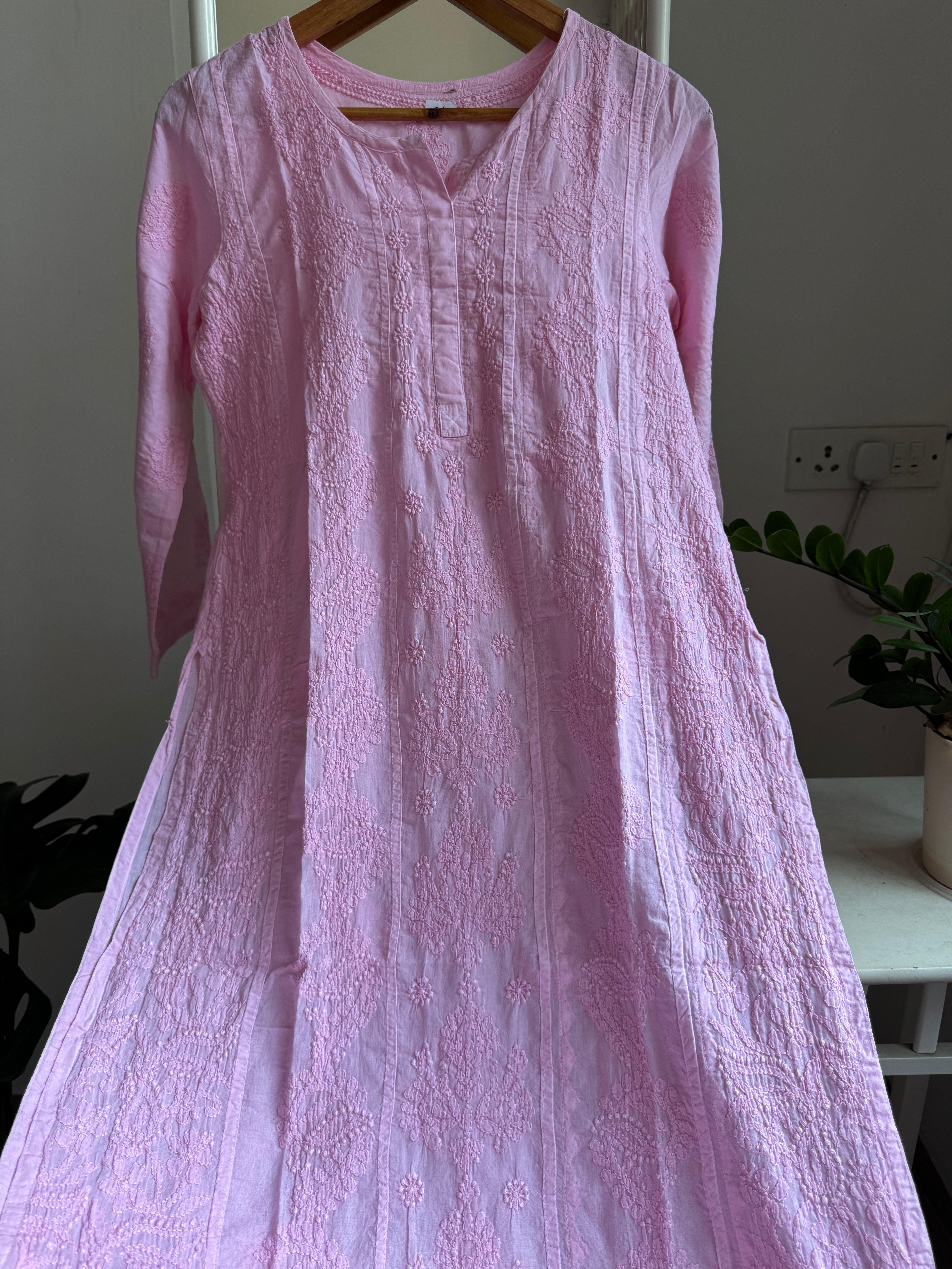 Mul Cotton Pink Chikankari Kurti - Bela Collection ARIAA CHIKANKARI