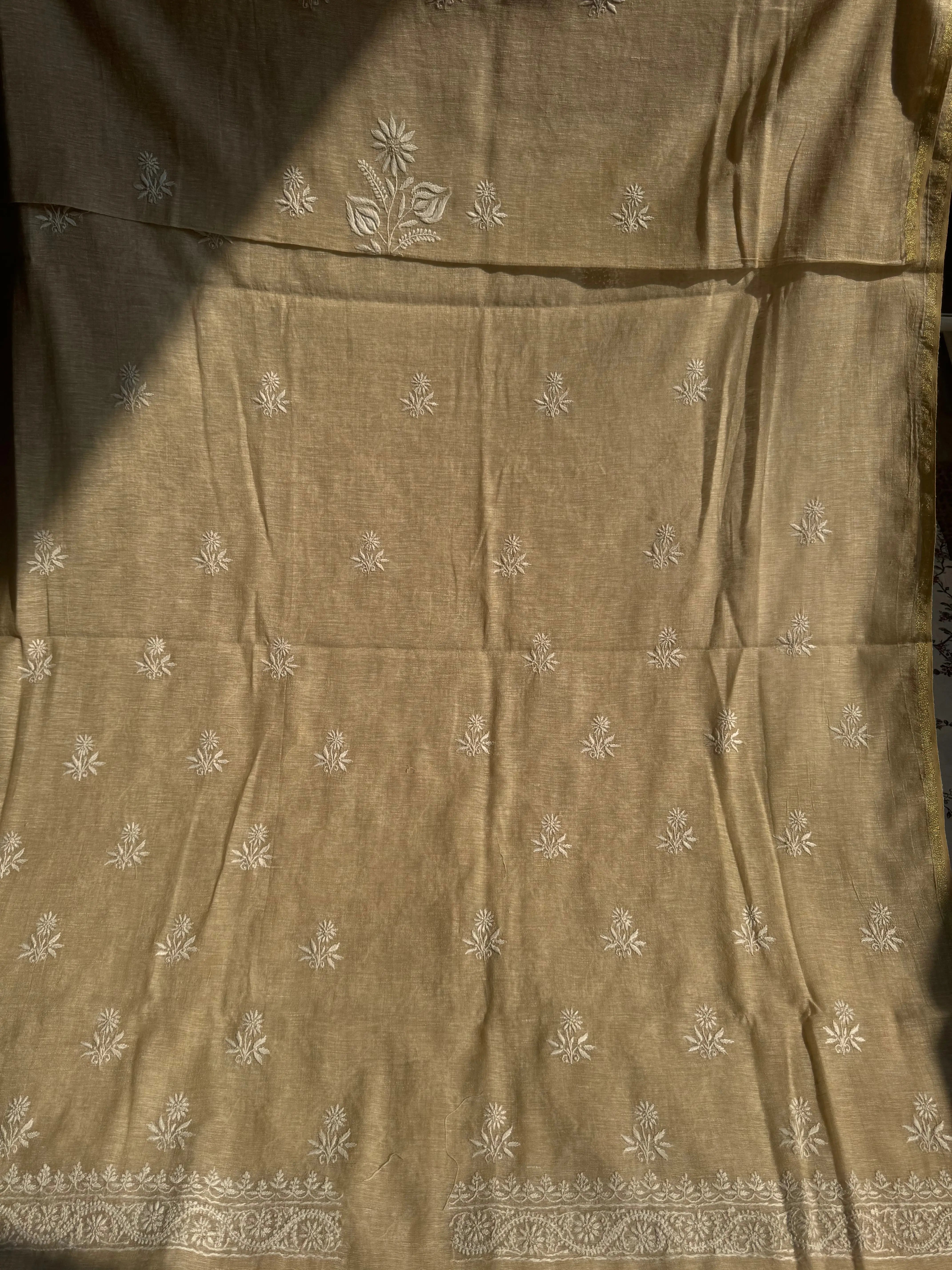 Khaadi Cotton Chikankari Kurti Length - Natural Beige ARIAA CHIKANKARI