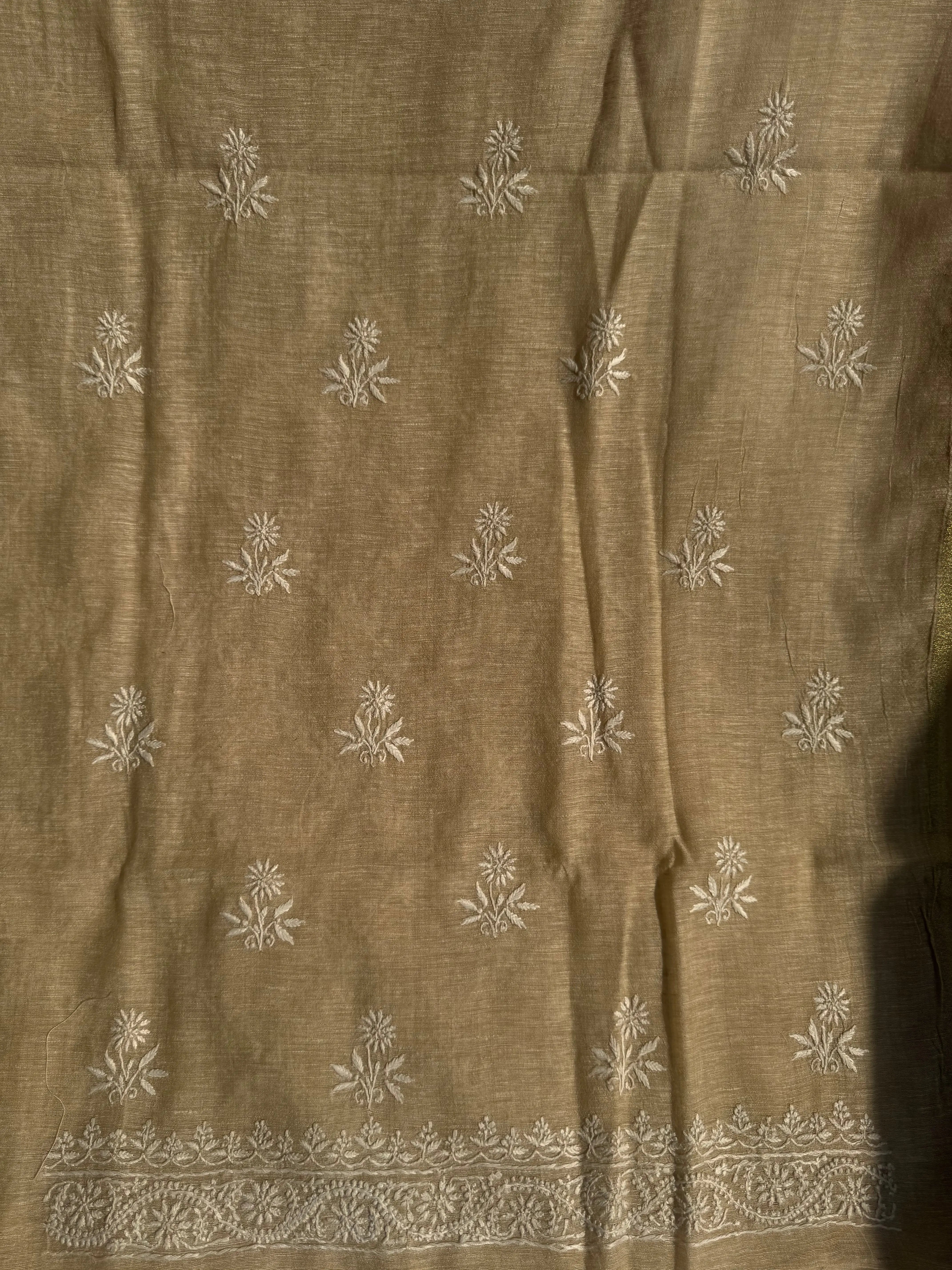 Khaadi Cotton Chikankari Kurti Length - Natural Beige ARIAA CHIKANKARI