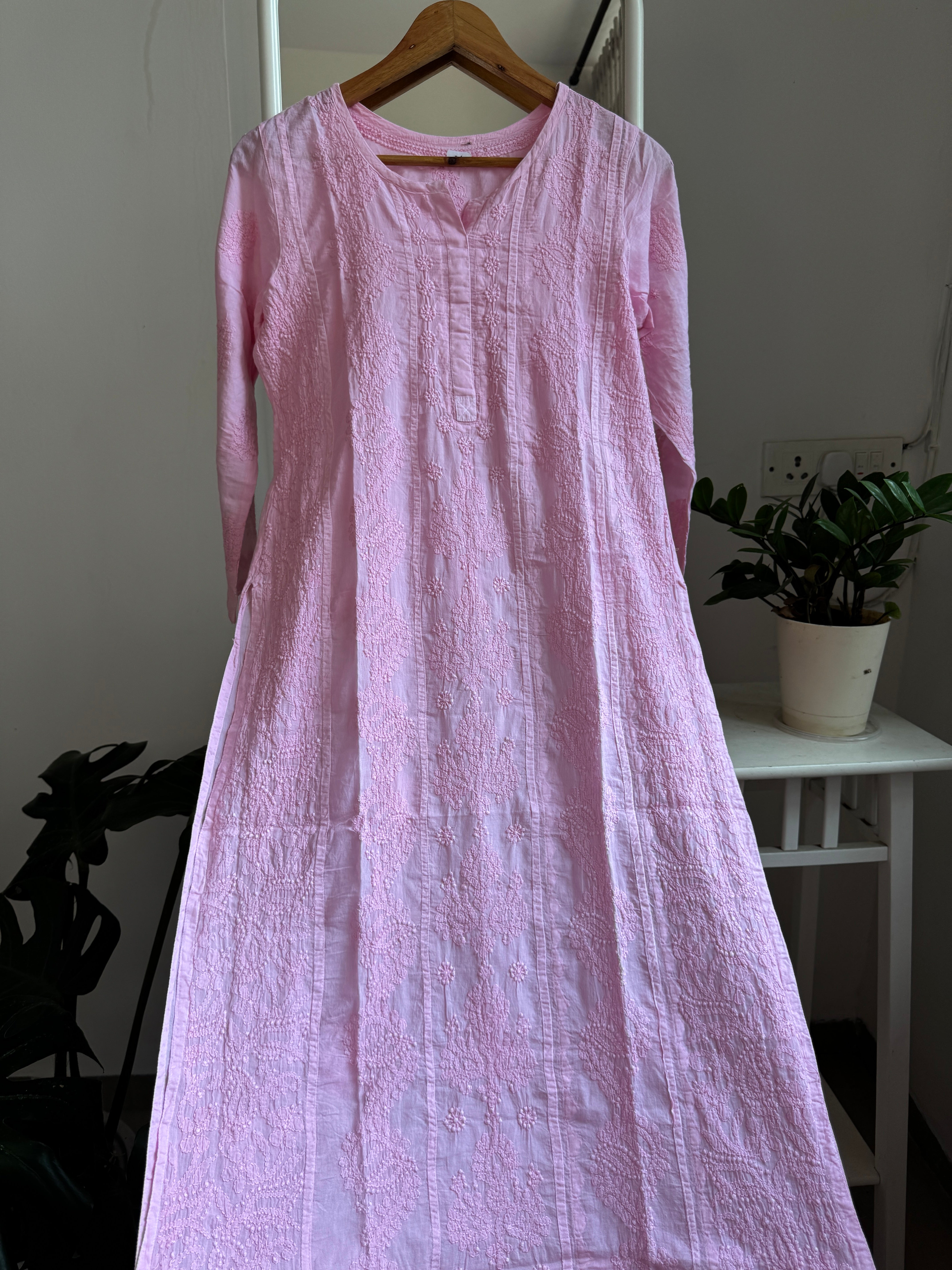 Mul Cotton Pink Chikankari Kurti - Bela Collection ARIAA CHIKANKARI
