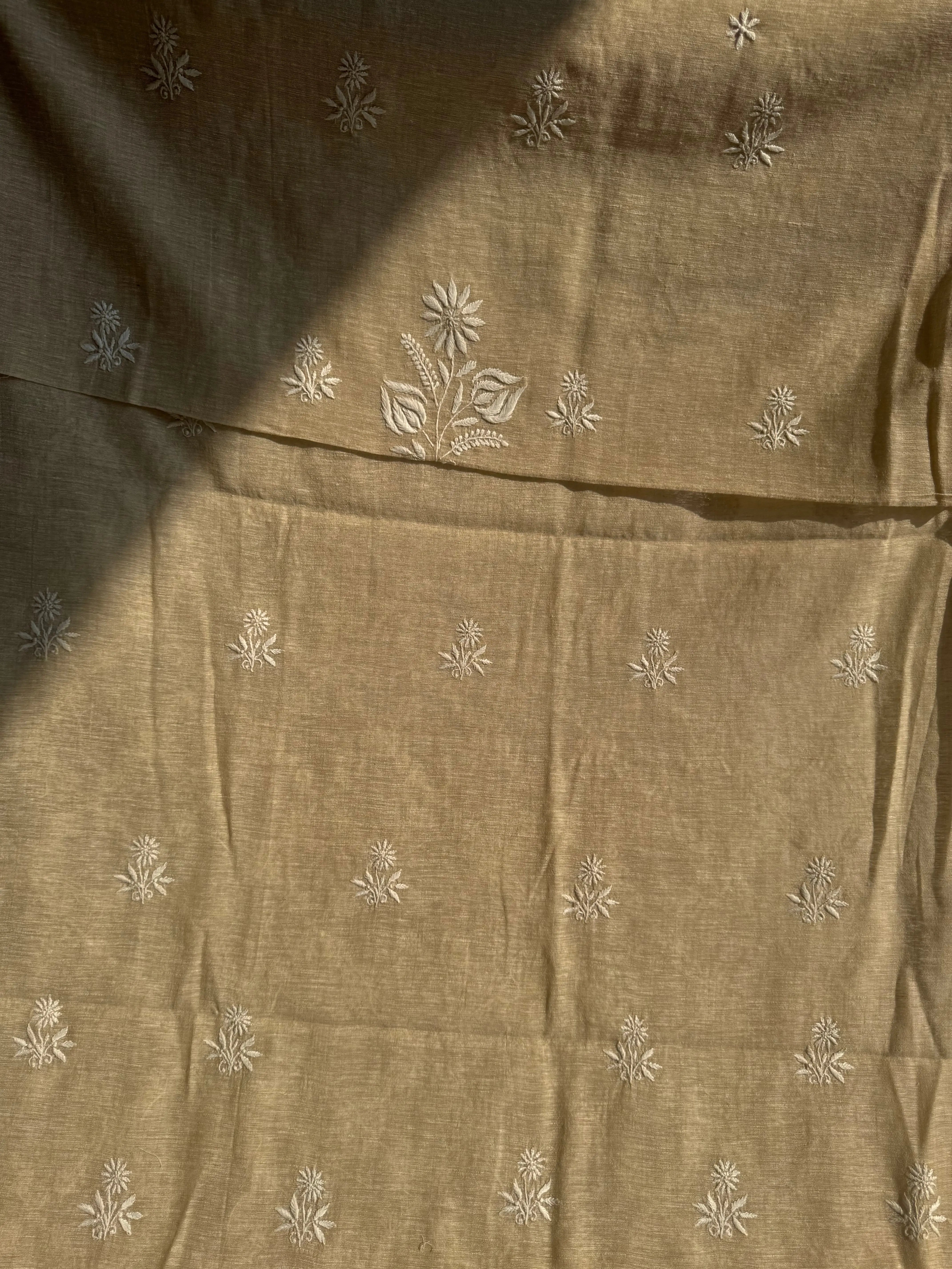 Khaadi Cotton Chikankari Kurti Length - Natural Beige ARIAA CHIKANKARI