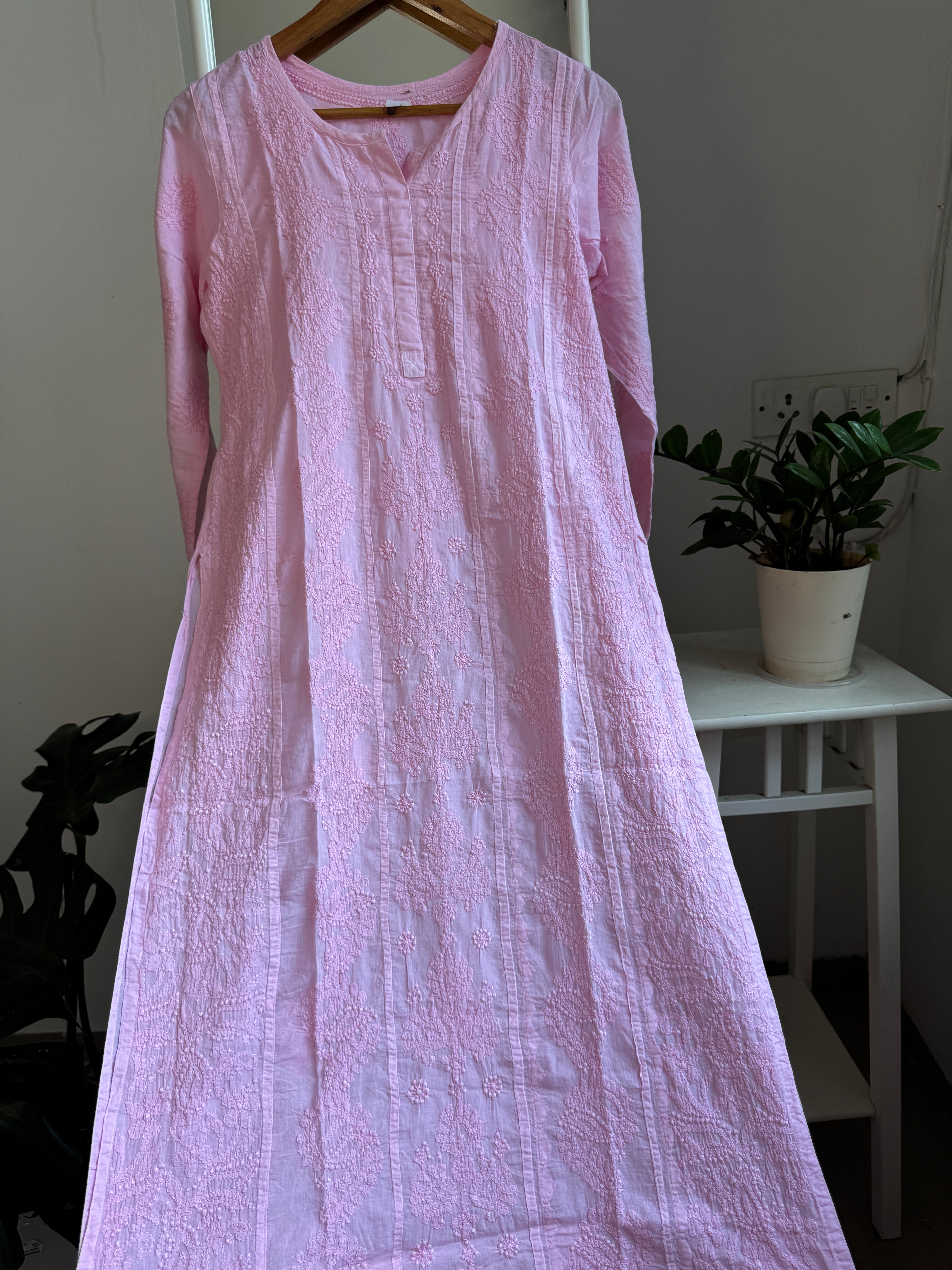 Mul Cotton Pink Chikankari Kurti - Bela Collection ARIAA CHIKANKARI