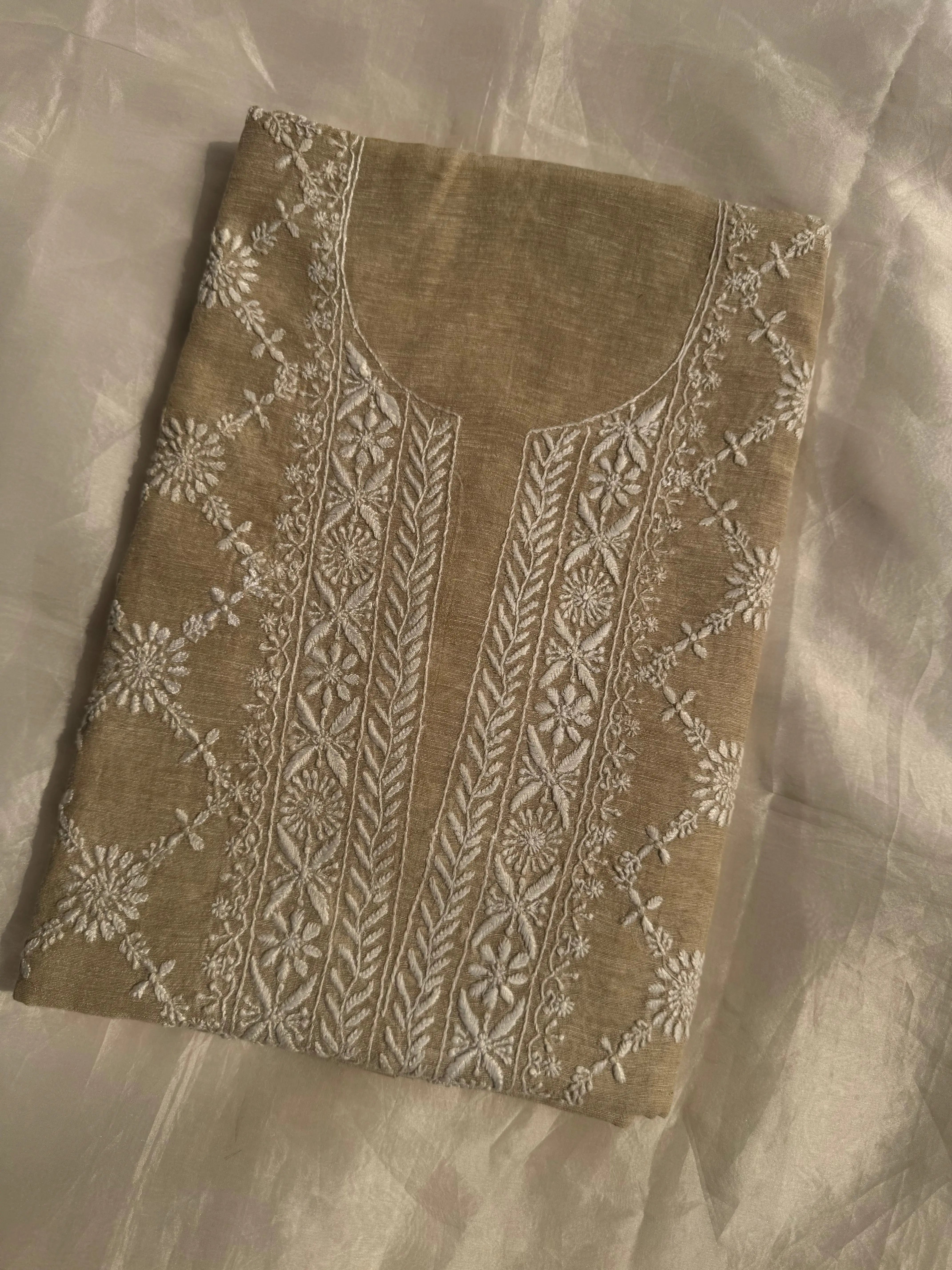 Khaadi Cotton Chikankari Kurti Length - Natural Beige ARIAA CHIKANKARI