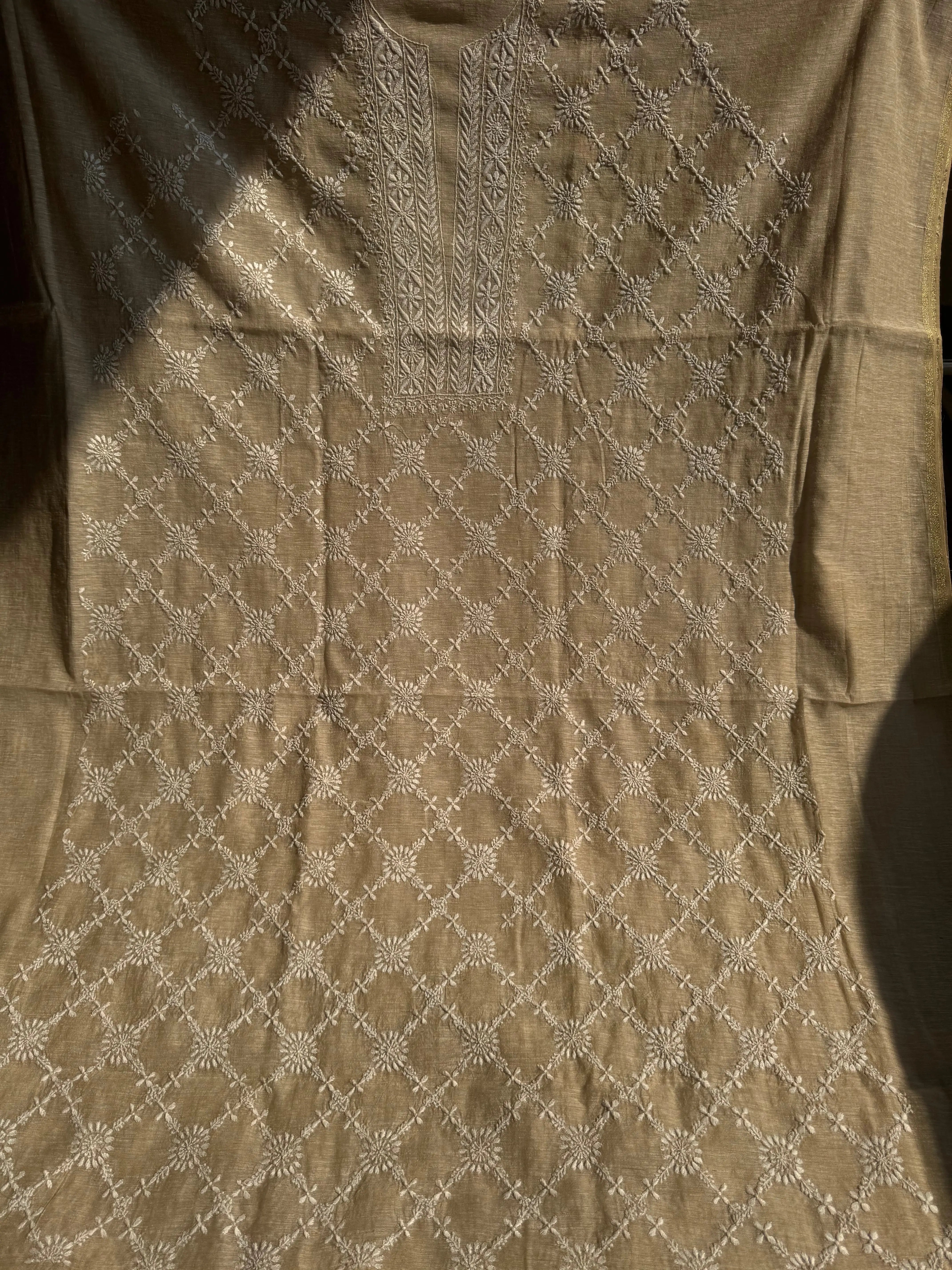 Khaadi Cotton Chikankari Kurti Length - Natural Beige ARIAA CHIKANKARI