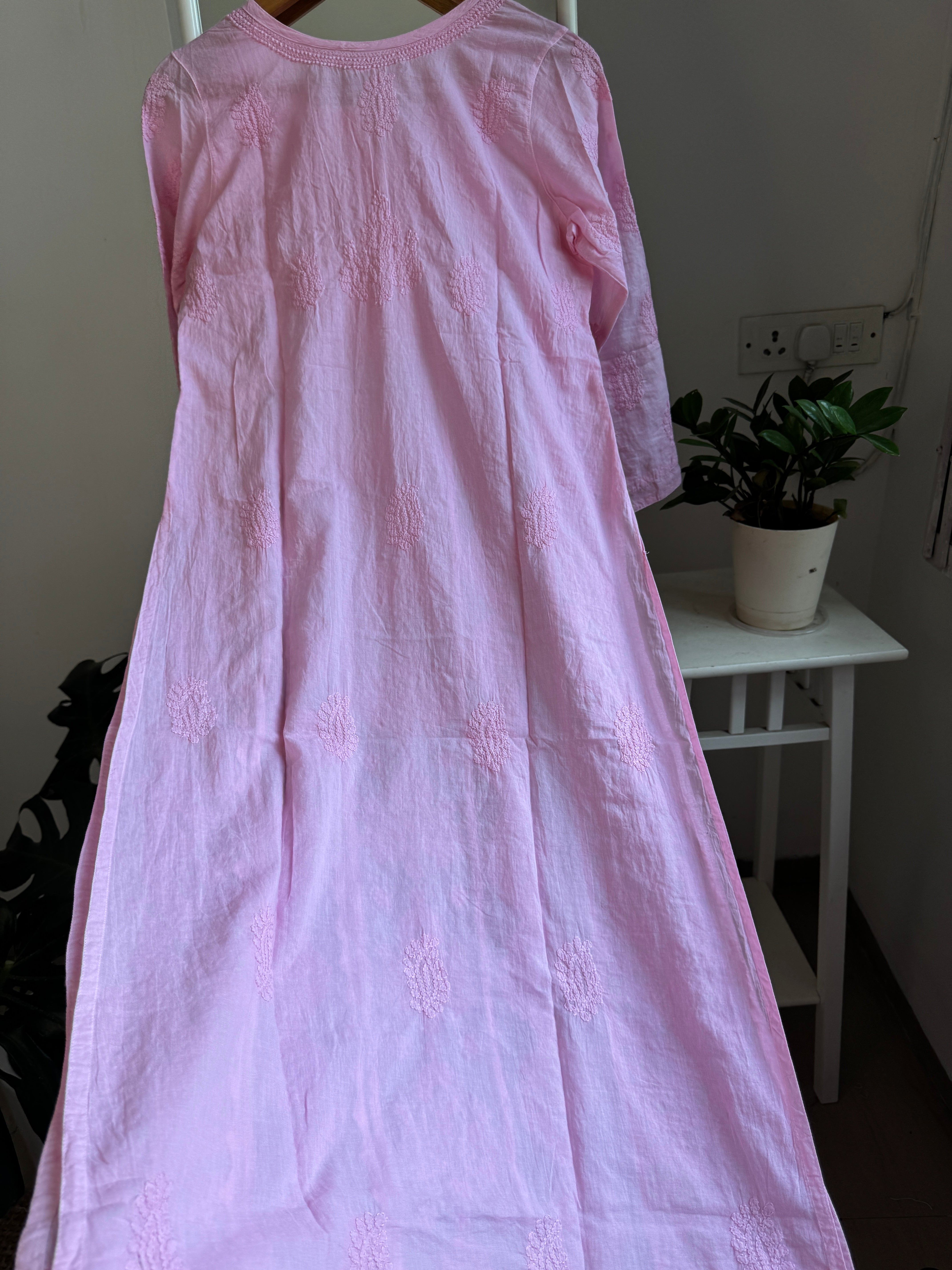 Mul Cotton Pink Chikankari Kurti - Bela Collection ARIAA CHIKANKARI
