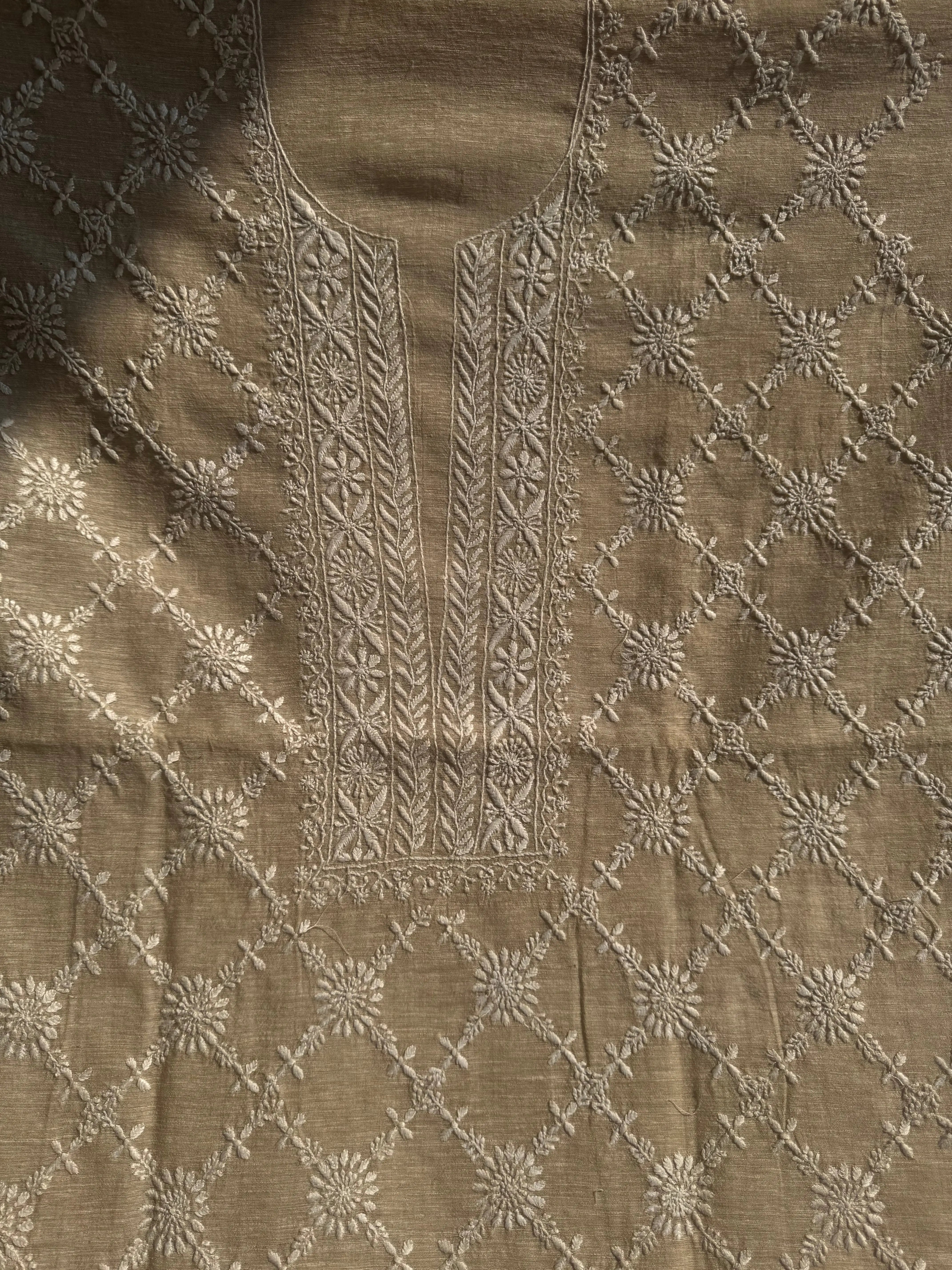 Khaadi Cotton Chikankari Kurti Length - Natural Beige ARIAA CHIKANKARI
