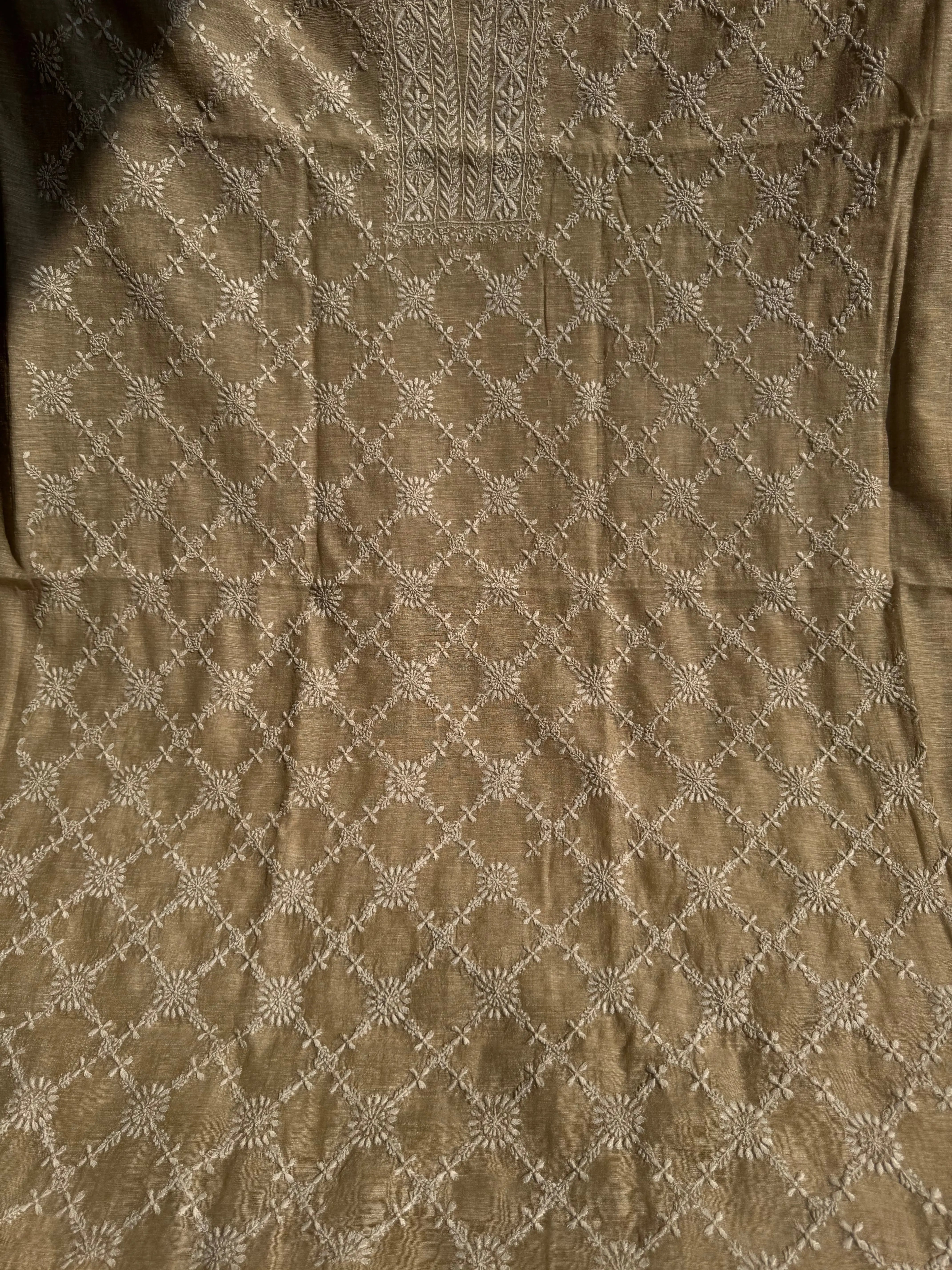 Khaadi Cotton Chikankari Kurti Length - Natural Beige ARIAA CHIKANKARI