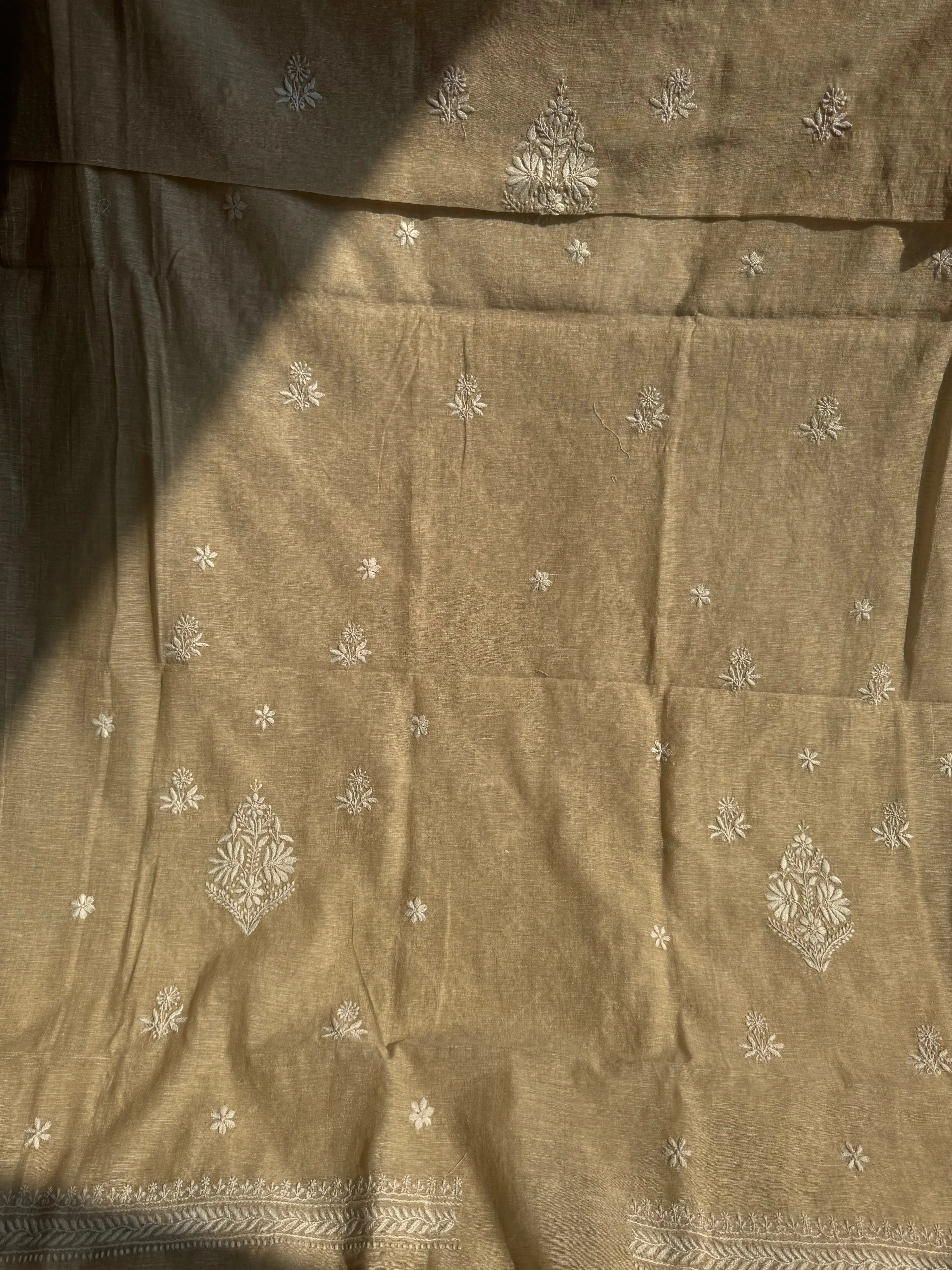 Khaadi Cotton Chikankari Kurti Length - Natural Beige ARIAA CHIKANKARI