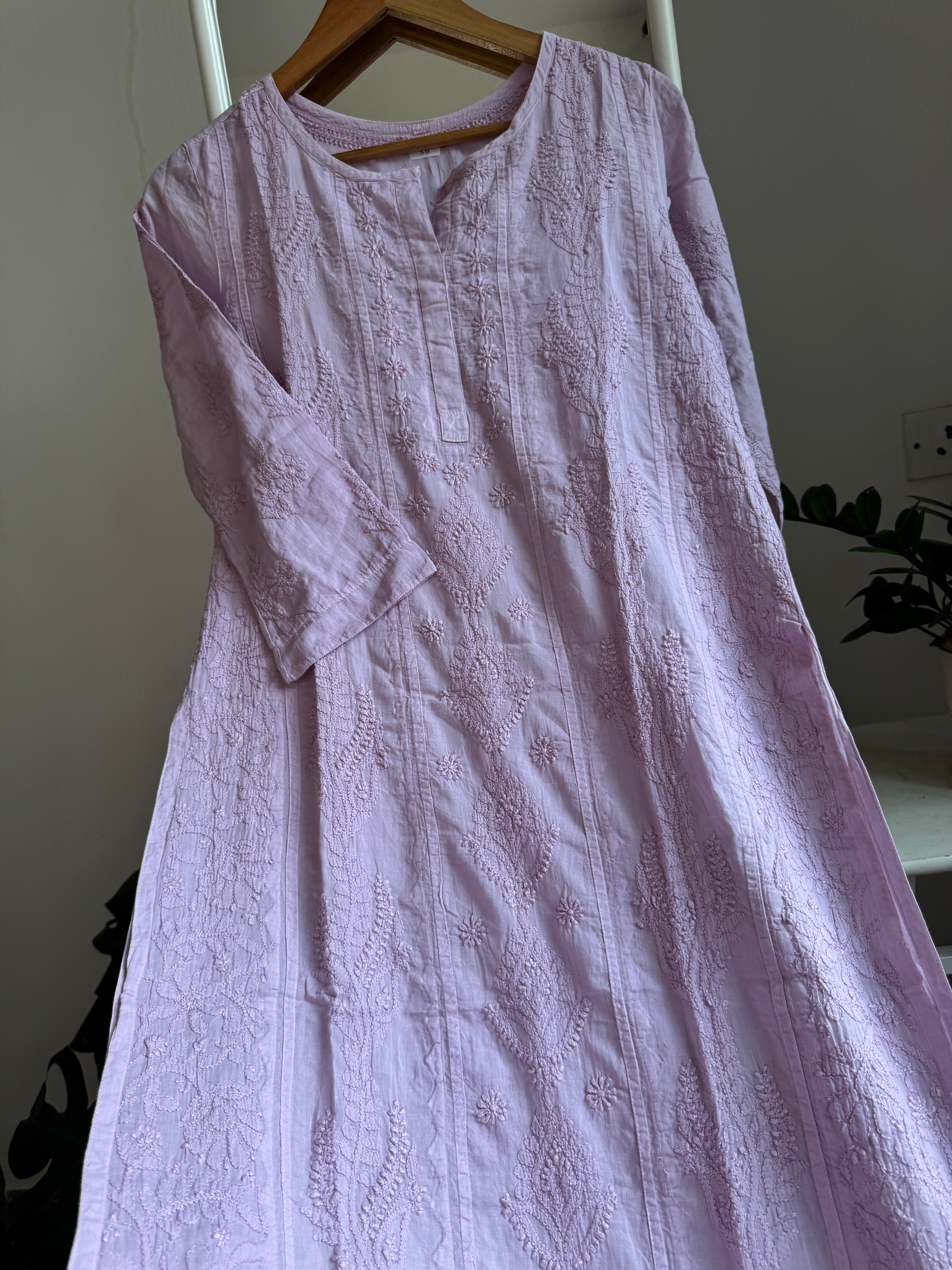 Mul Cotton Mauve Chikankari Kurti - Bela Collection ARIAA CHIKANKARI