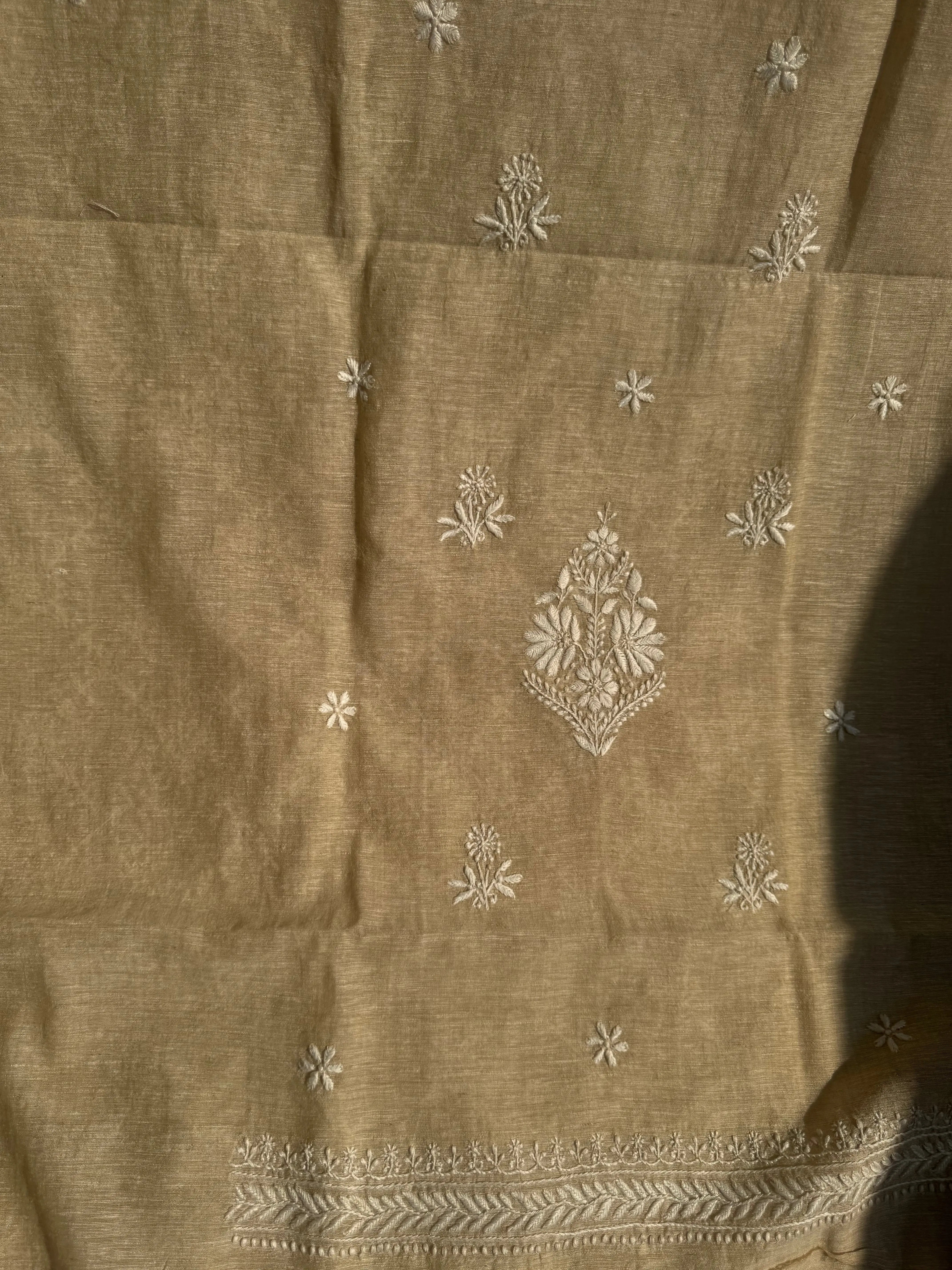 Khaadi Cotton Chikankari Kurti Length - Natural Beige ARIAA CHIKANKARI