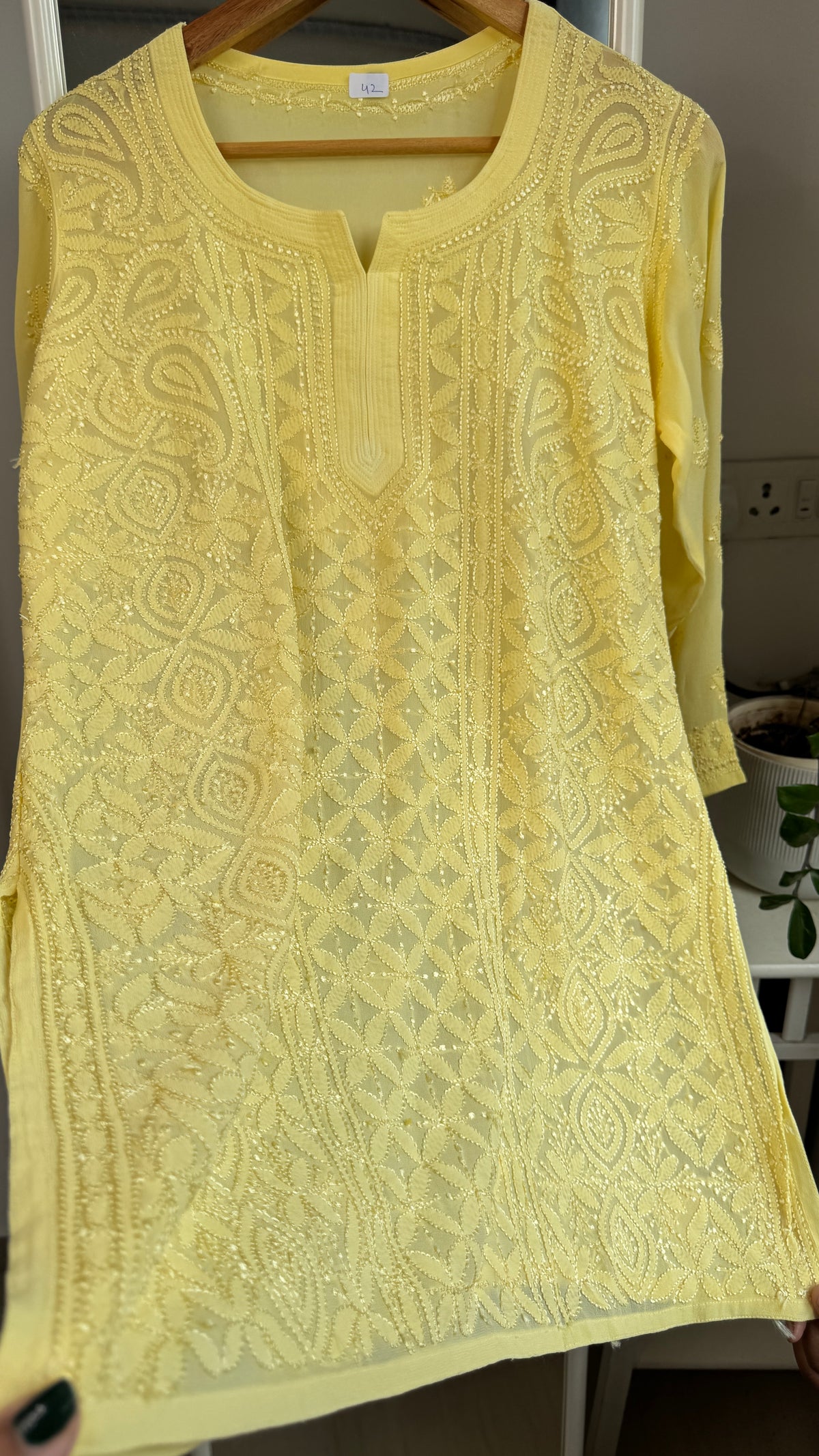 Chikankari Viscose Georgette short Top in Yellow
