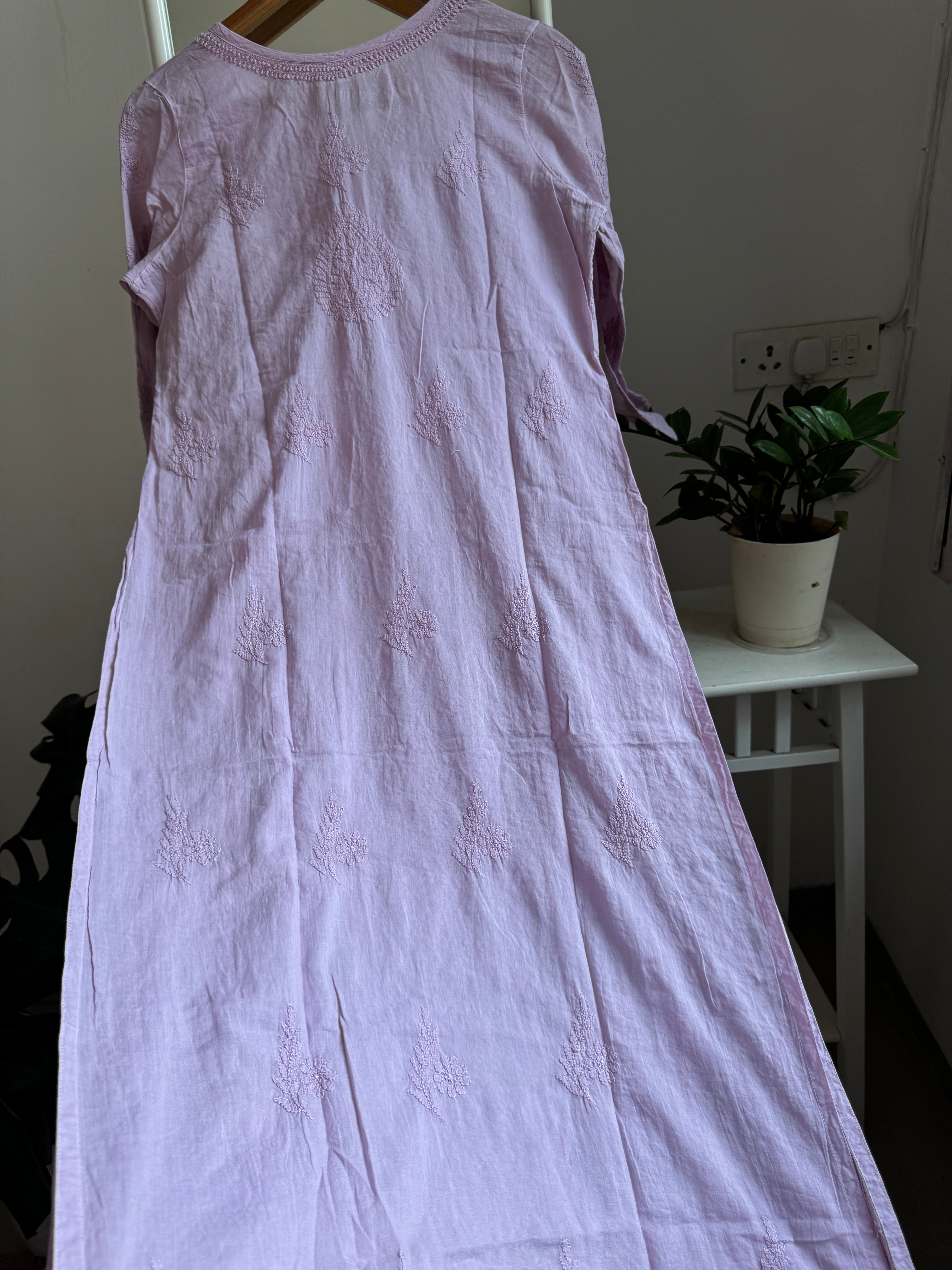 Mul Cotton Mauve Chikankari Kurti - Bela Collection ARIAA CHIKANKARI