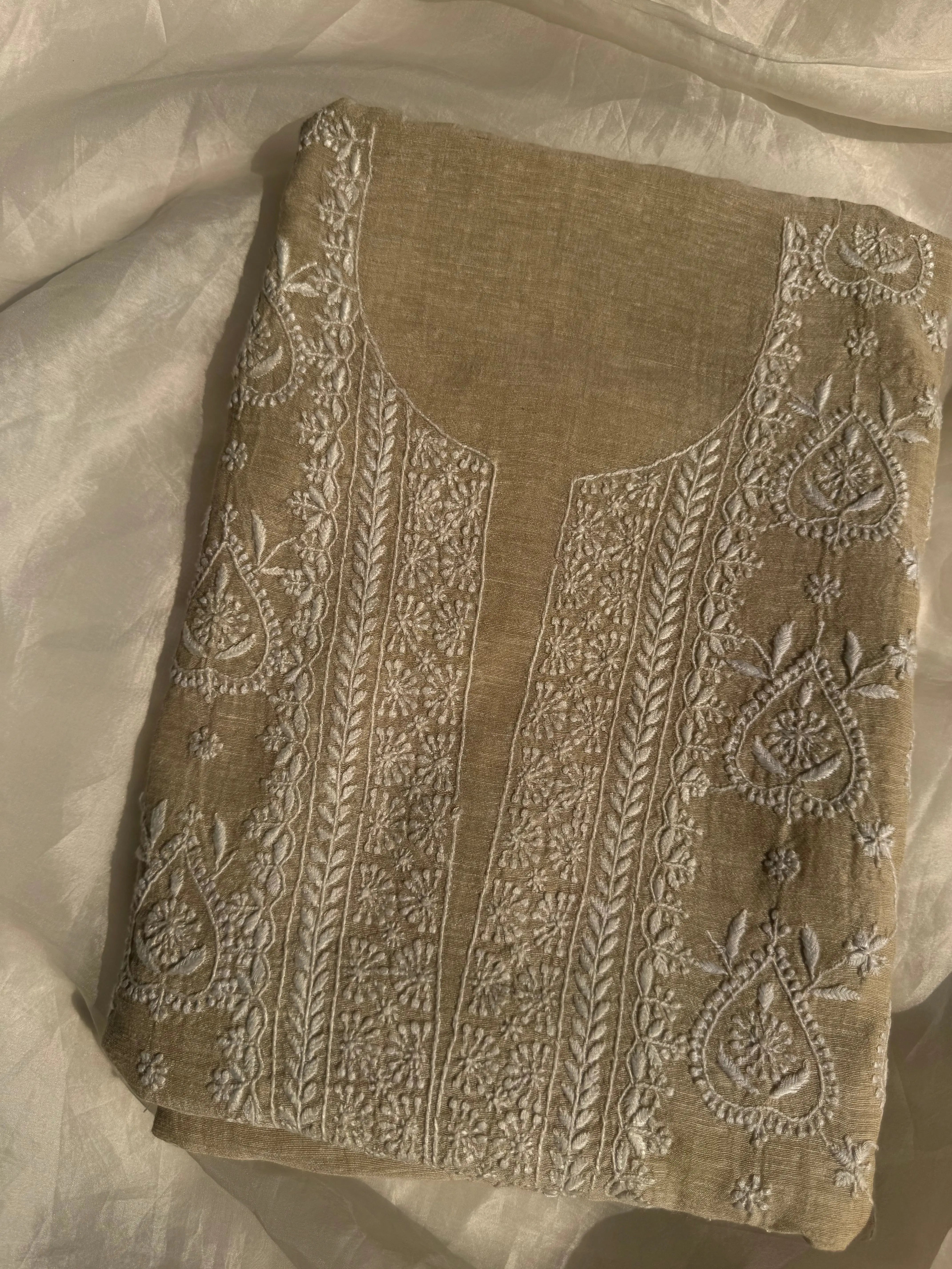 Khaadi Cotton Chikankari Kurti Length - Natural Beige ARIAA CHIKANKARI