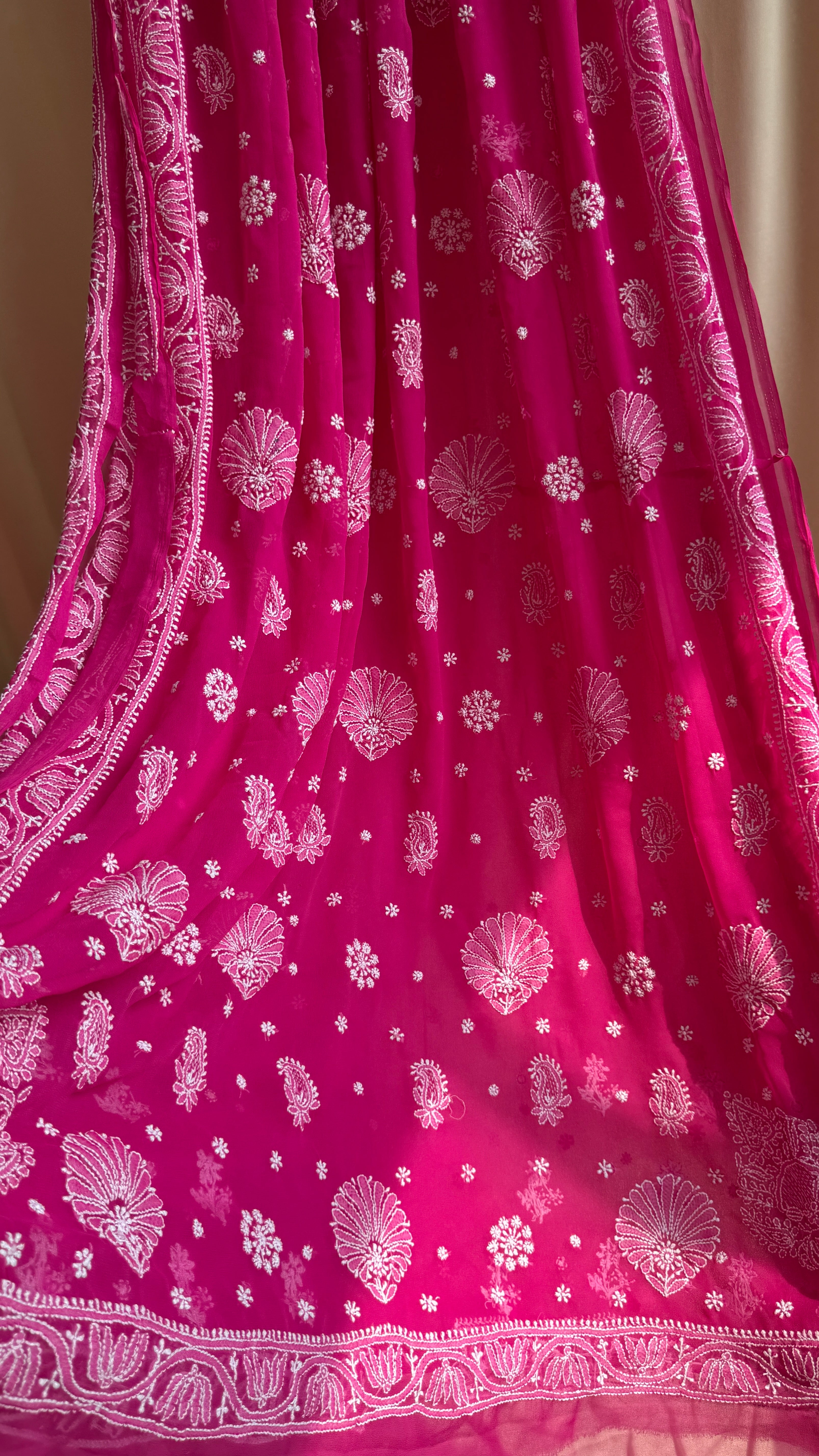 Georgette Chikankari saree in Hot Pink