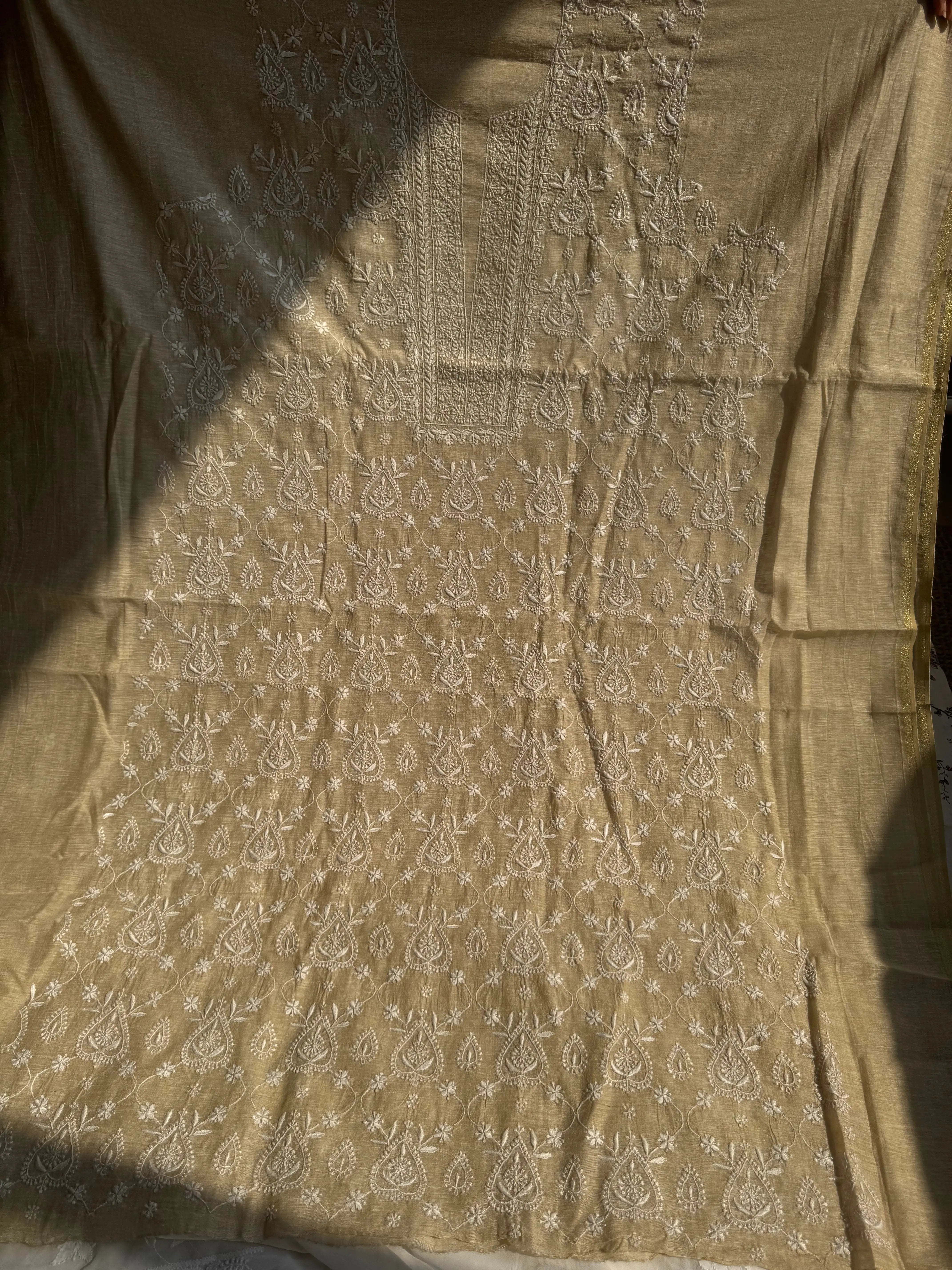 Khaadi Cotton Chikankari Kurti Length - Natural Beige ARIAA CHIKANKARI