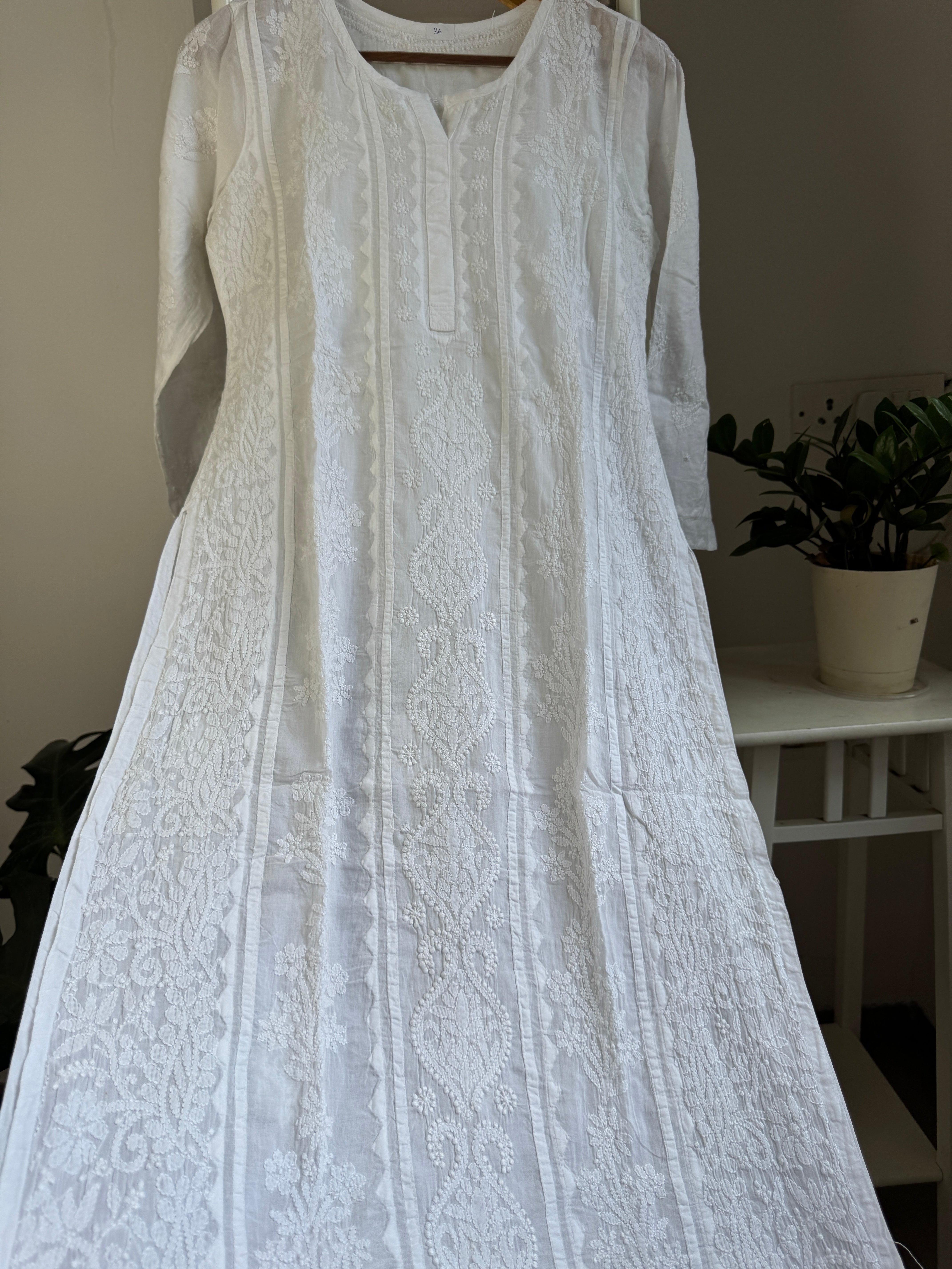 Mul Cotton White Chikankari Kurti - Bela Collection ARIAA CHIKANKARI