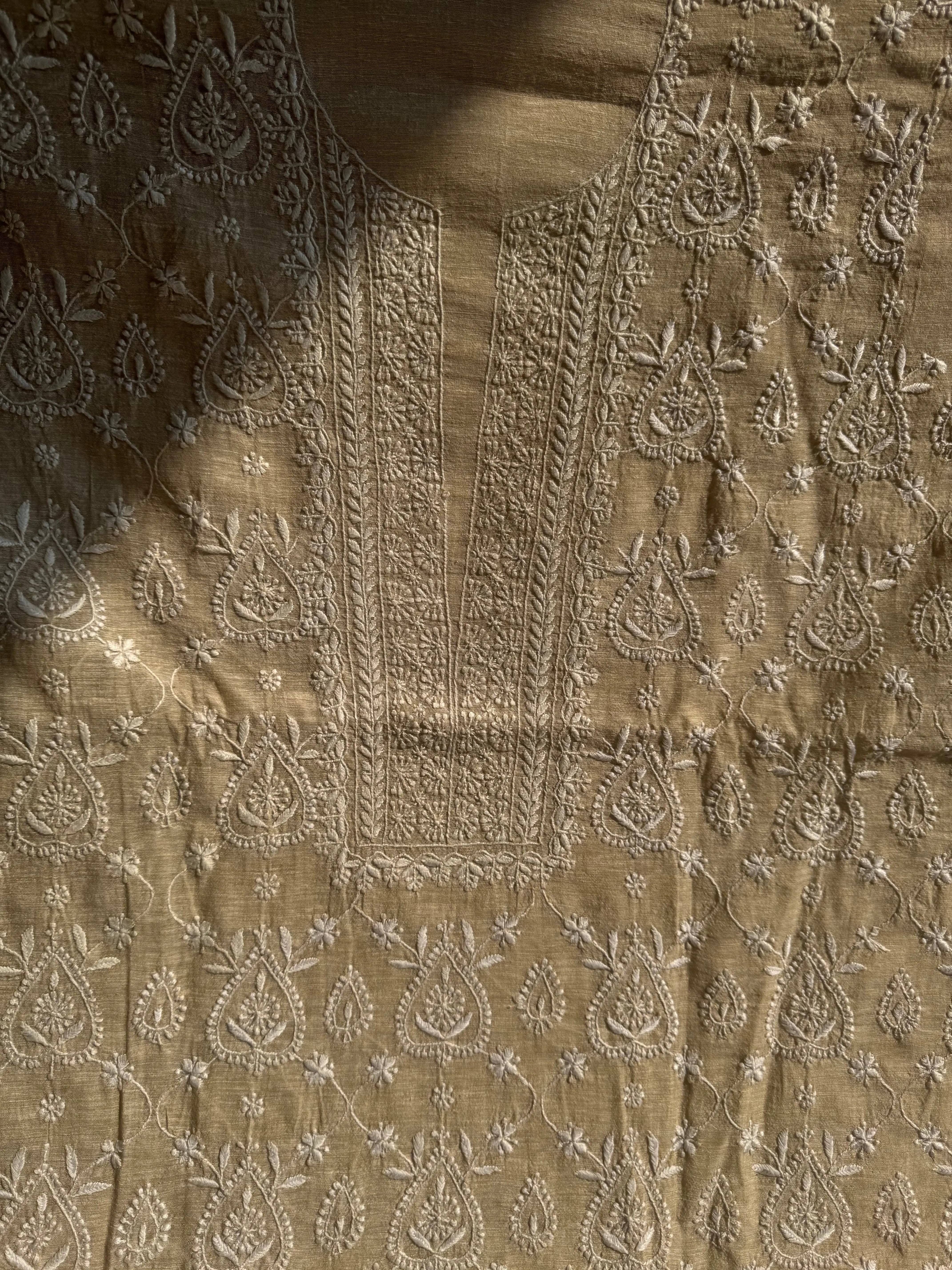 Khaadi Cotton Chikankari Kurti Length - Natural Beige ARIAA CHIKANKARI