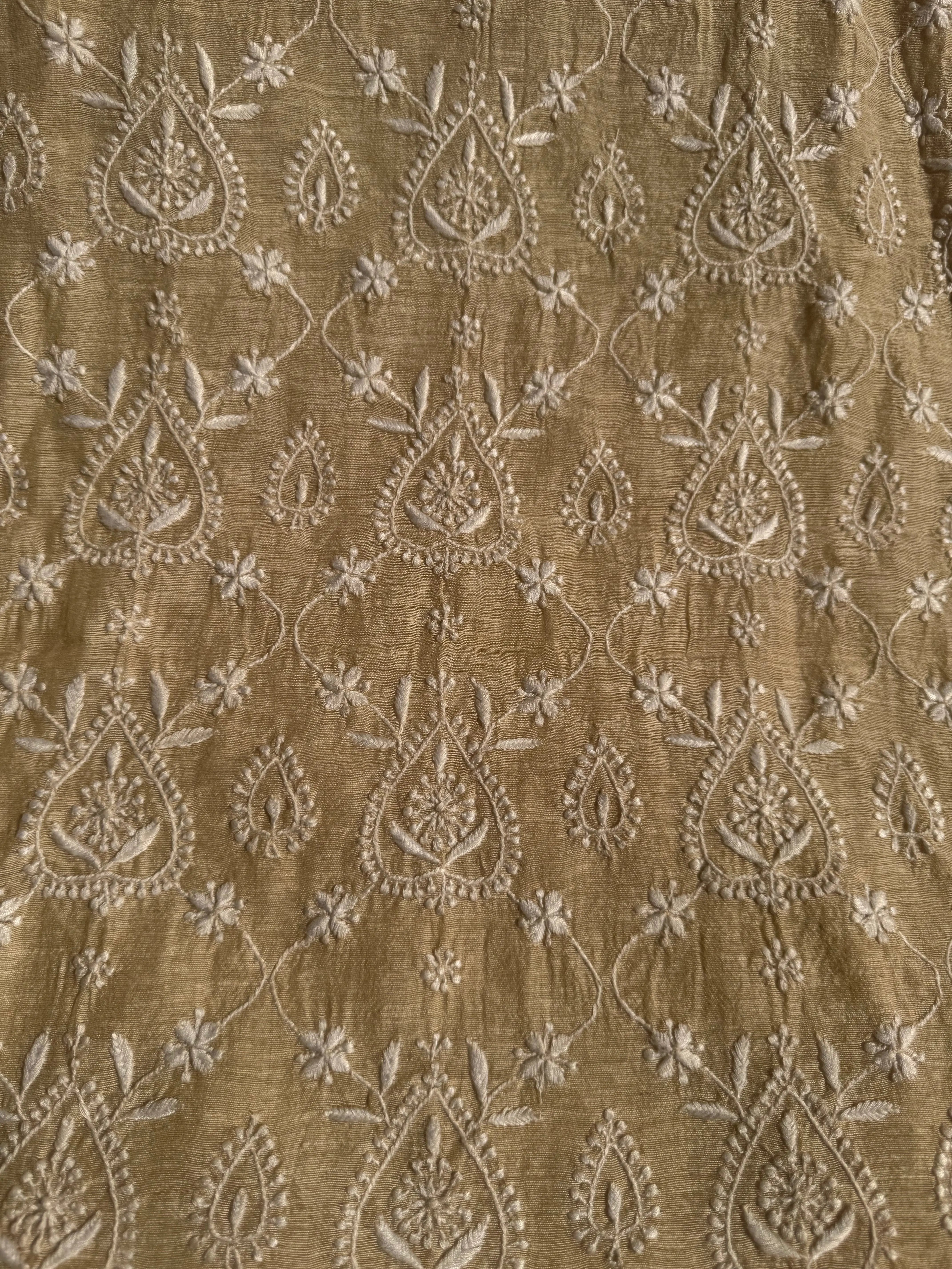 Khaadi Cotton Chikankari Kurti Length - Natural Beige ARIAA CHIKANKARI