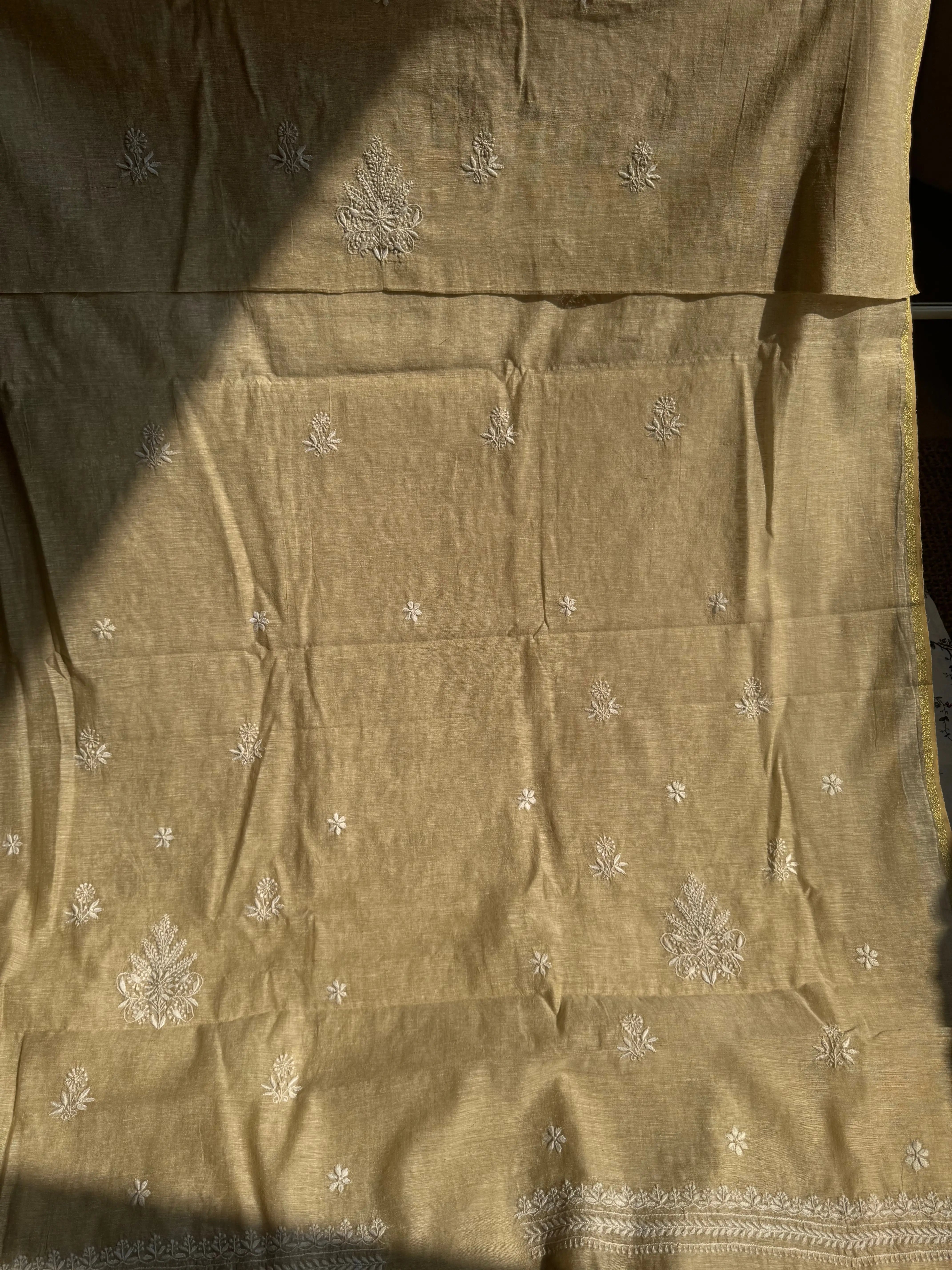 Khaadi Cotton Chikankari Kurti Length - Natural Beige ARIAA CHIKANKARI