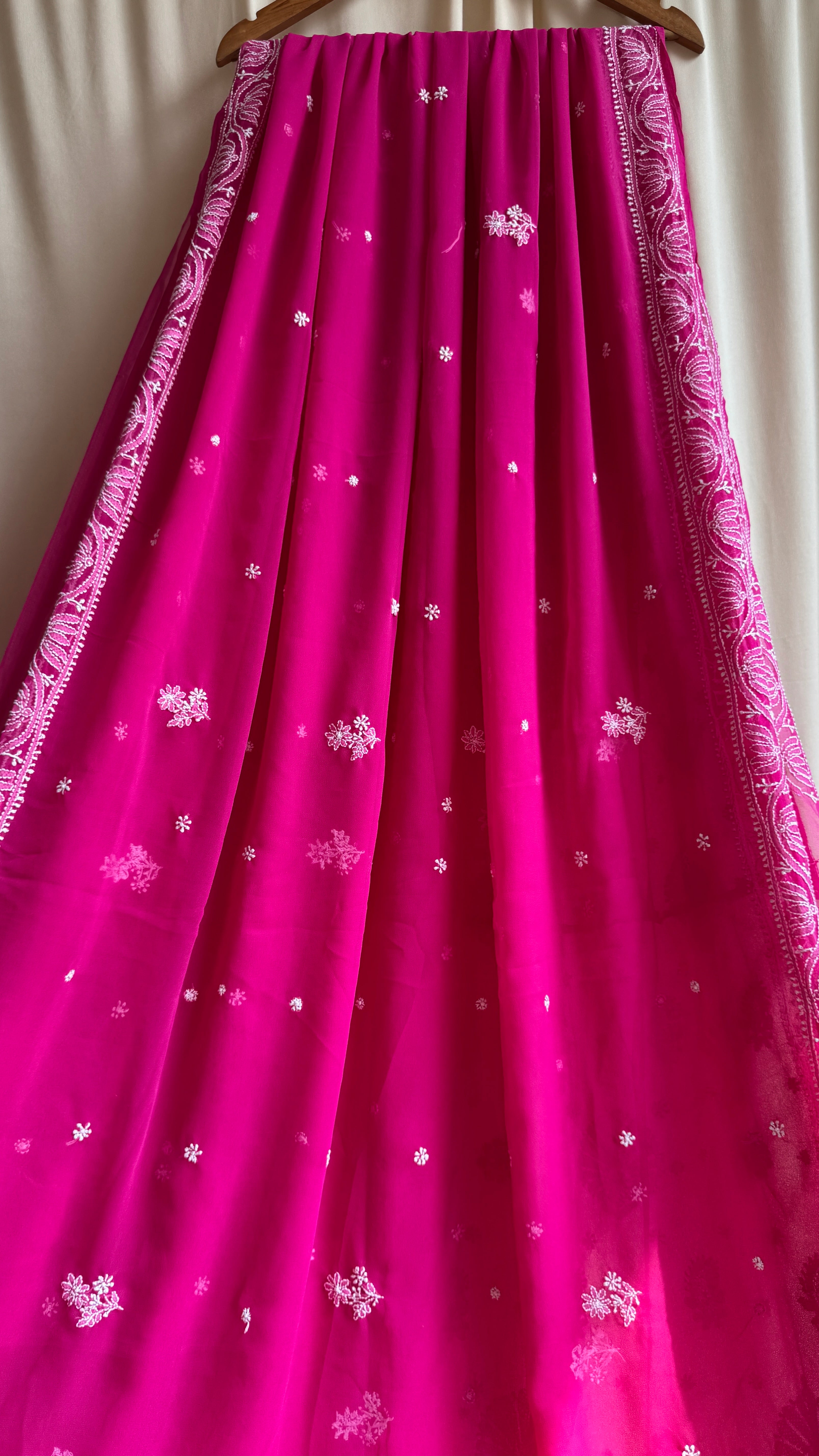 Georgette Chikankari saree in Hot Pink