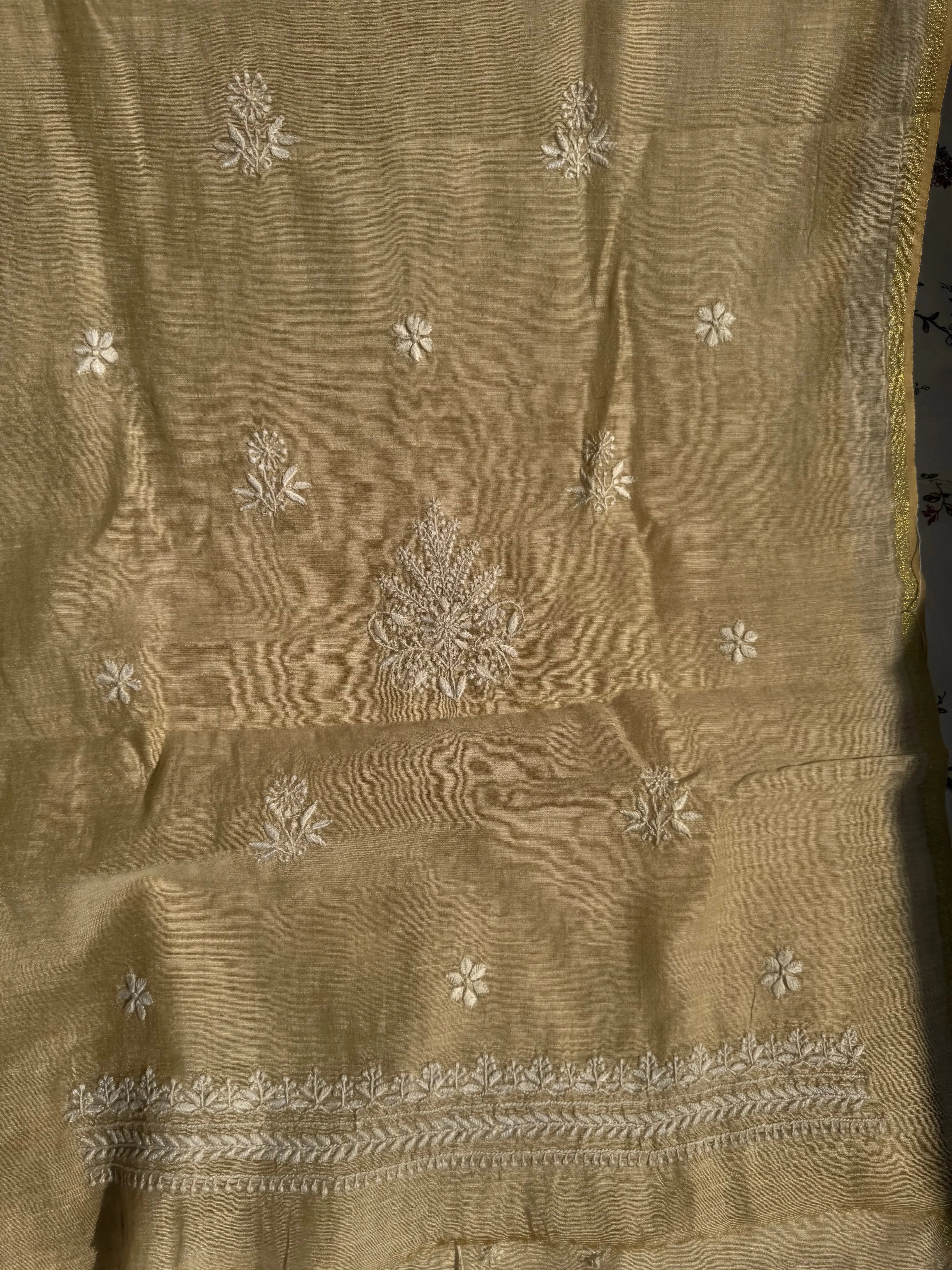 Khaadi Cotton Chikankari Kurti Length - Natural Beige ARIAA CHIKANKARI