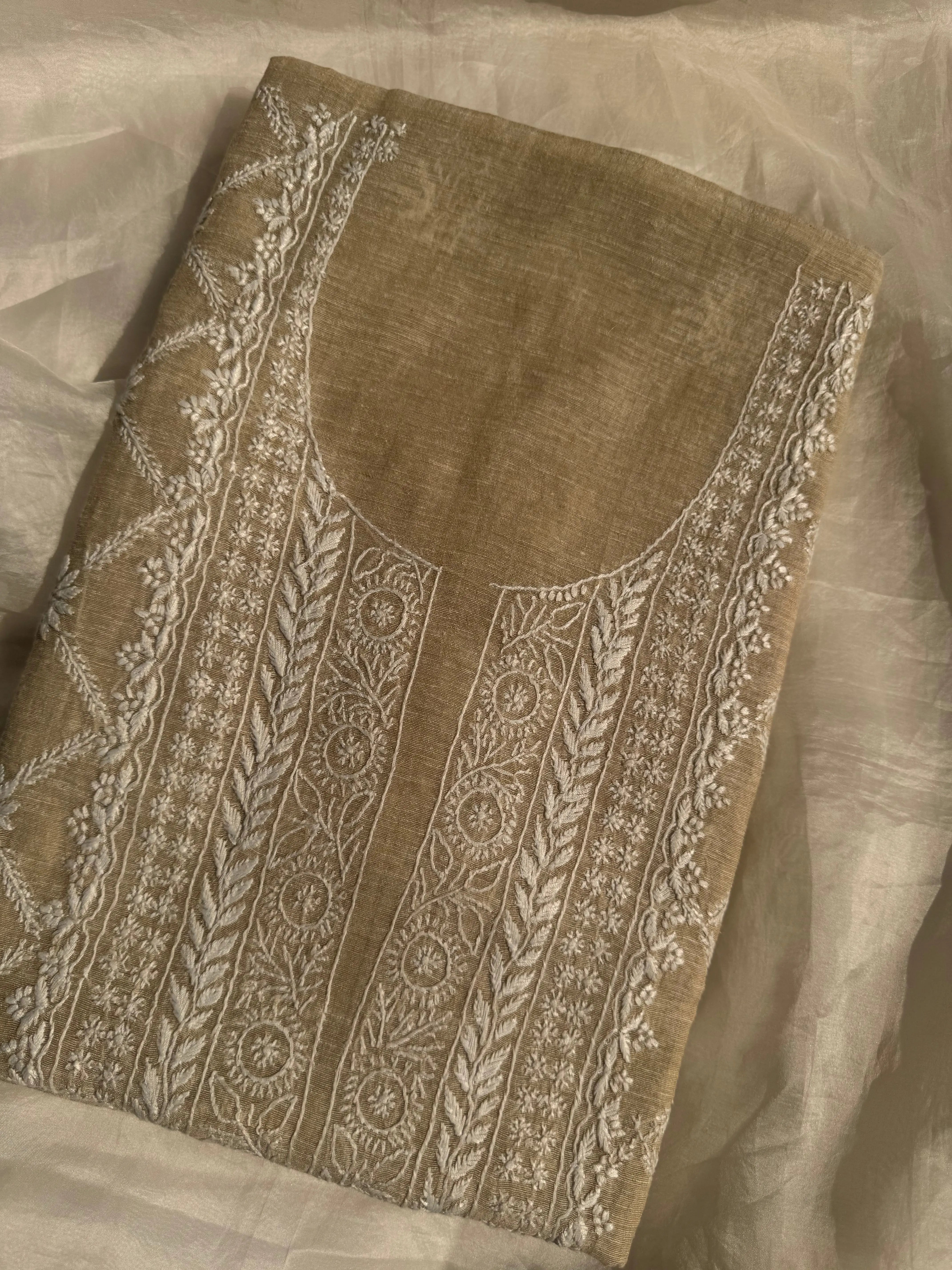 Khaadi Cotton Chikankari Kurti Length - Natural Beige ARIAA CHIKANKARI