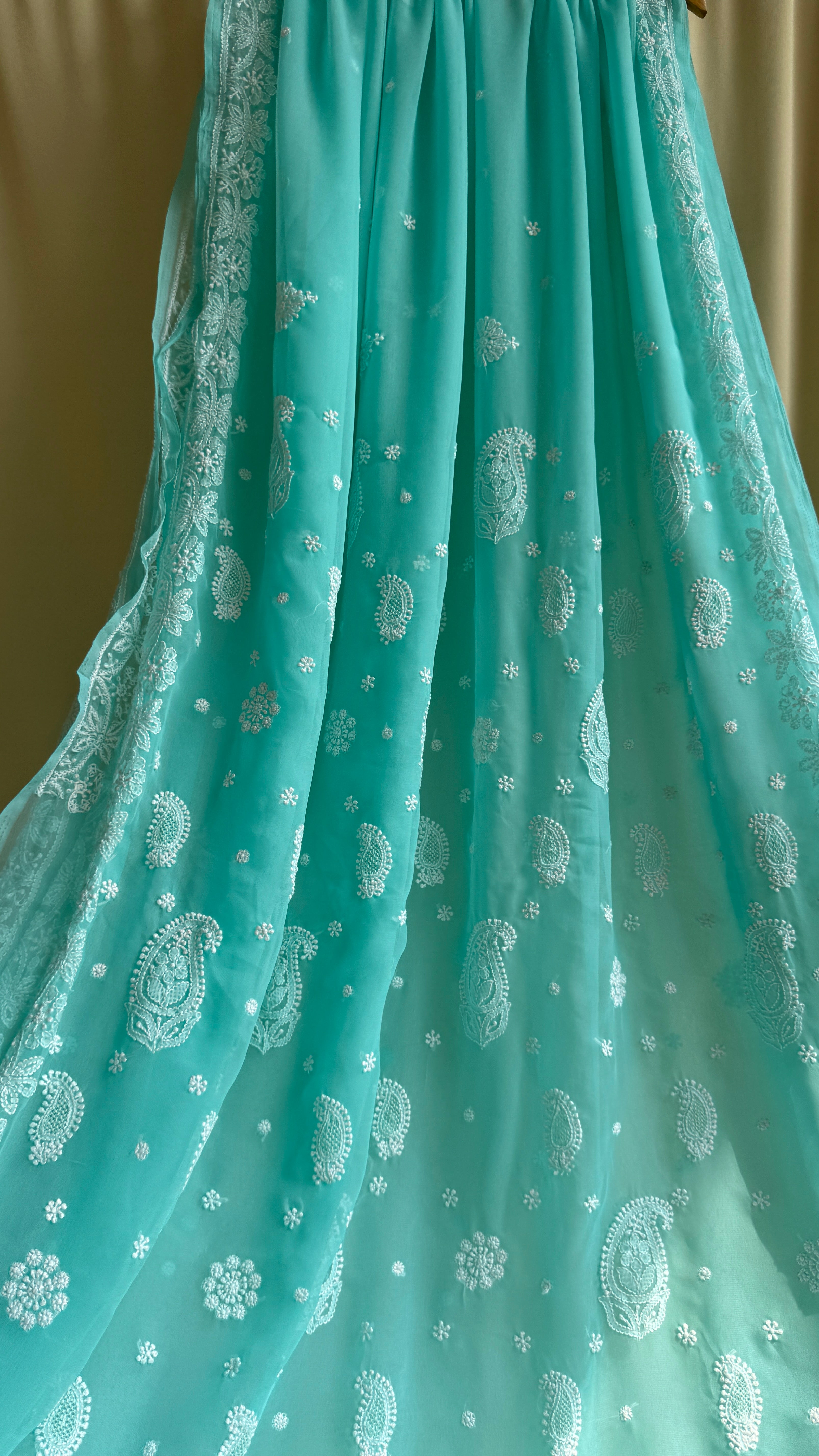 Georgette Chikankari saree in Green