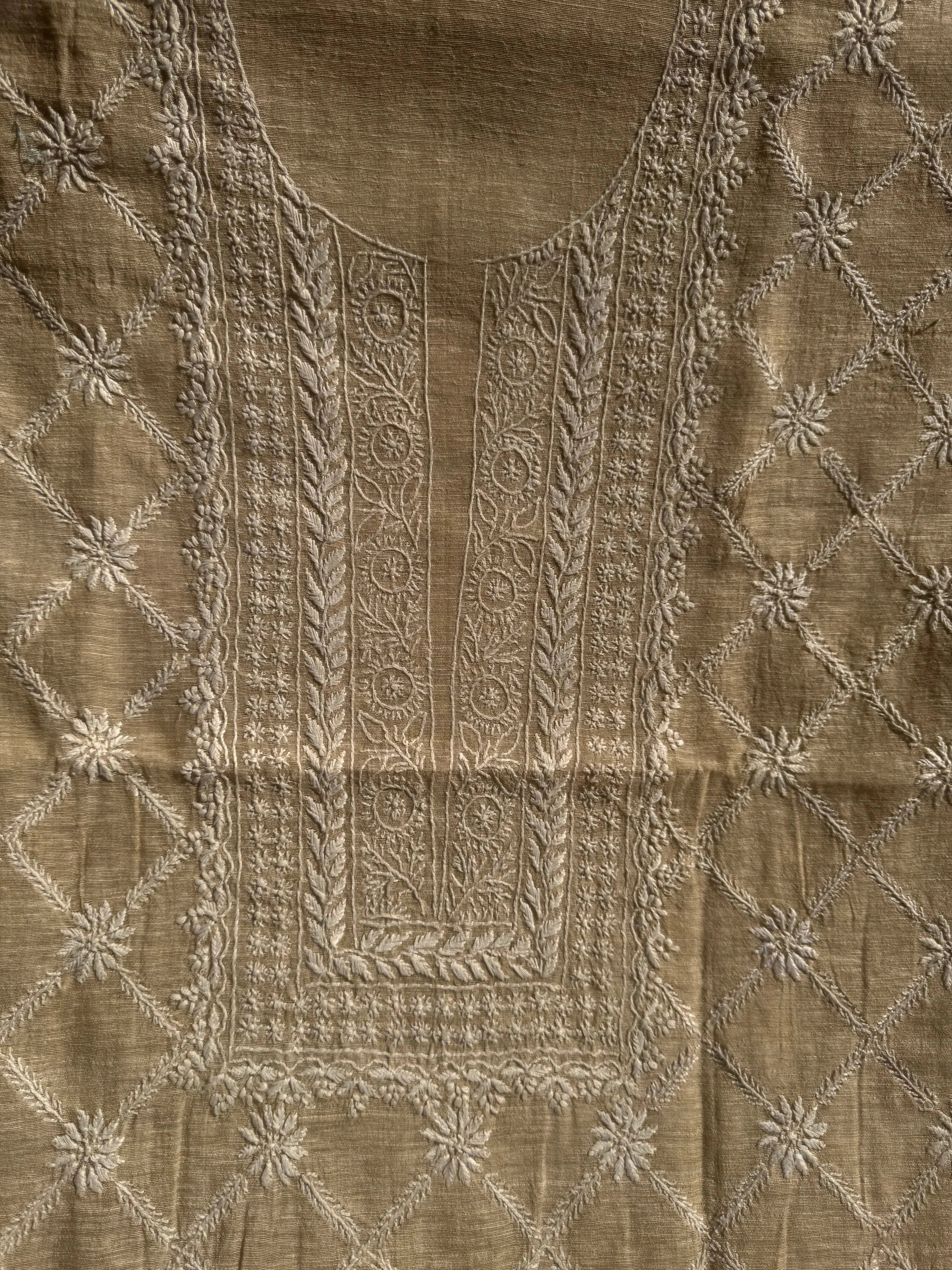 Khaadi Cotton Chikankari Kurti Length - Natural Beige ARIAA CHIKANKARI