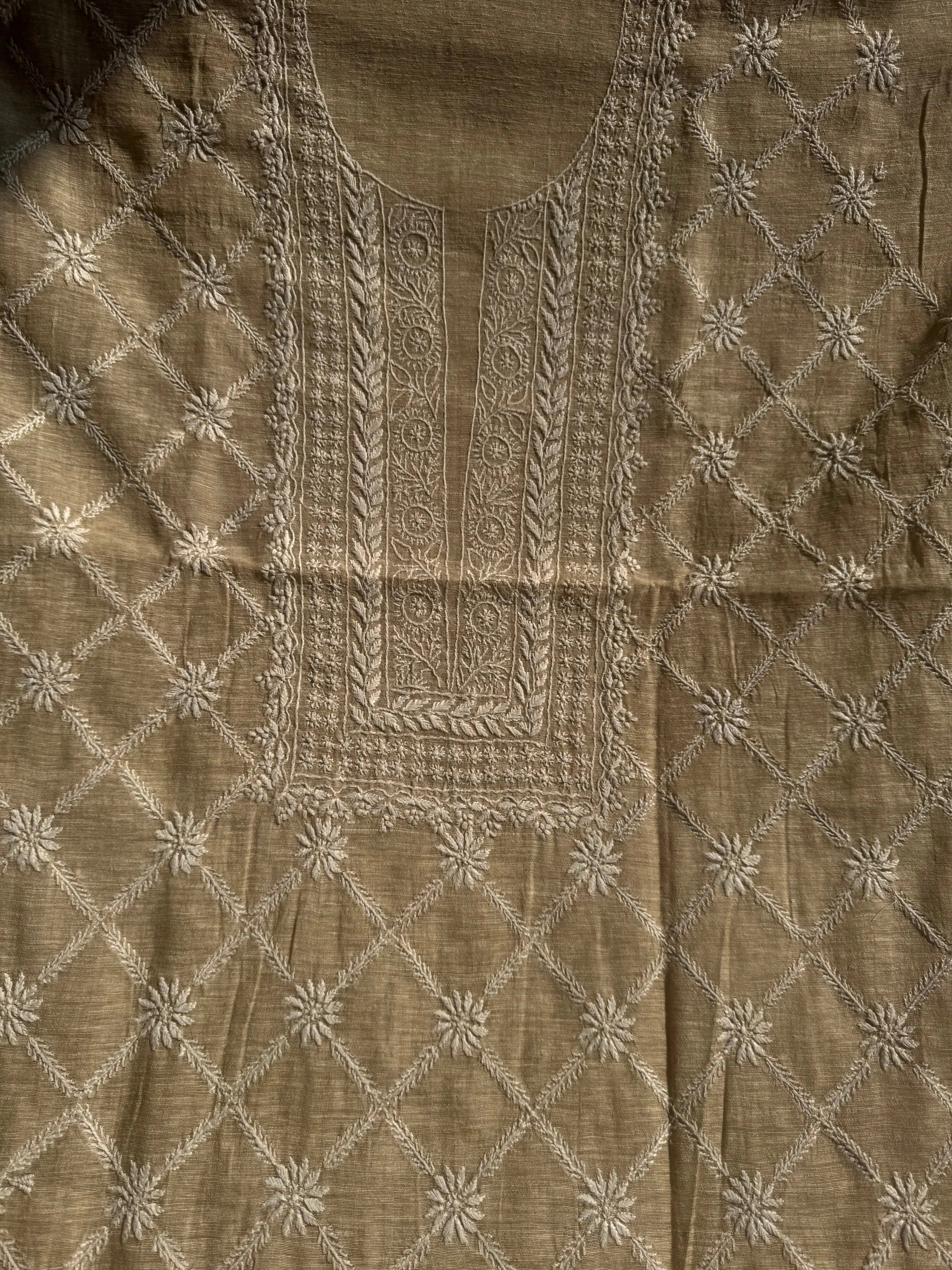 Khaadi Cotton Chikankari Kurti Length - Natural Beige ARIAA CHIKANKARI
