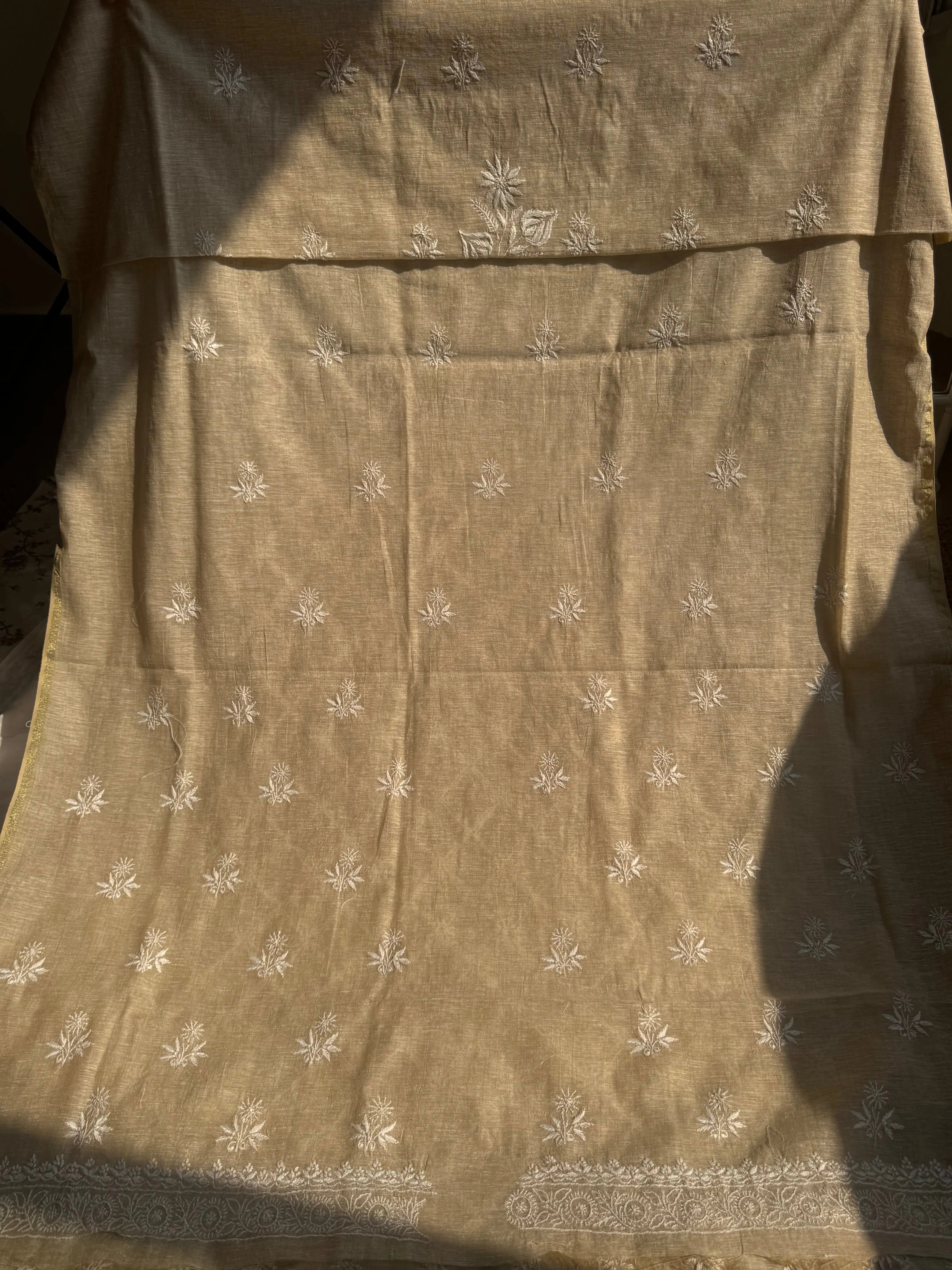 Khaadi Cotton Chikankari Kurti Length - Natural Beige ARIAA CHIKANKARI