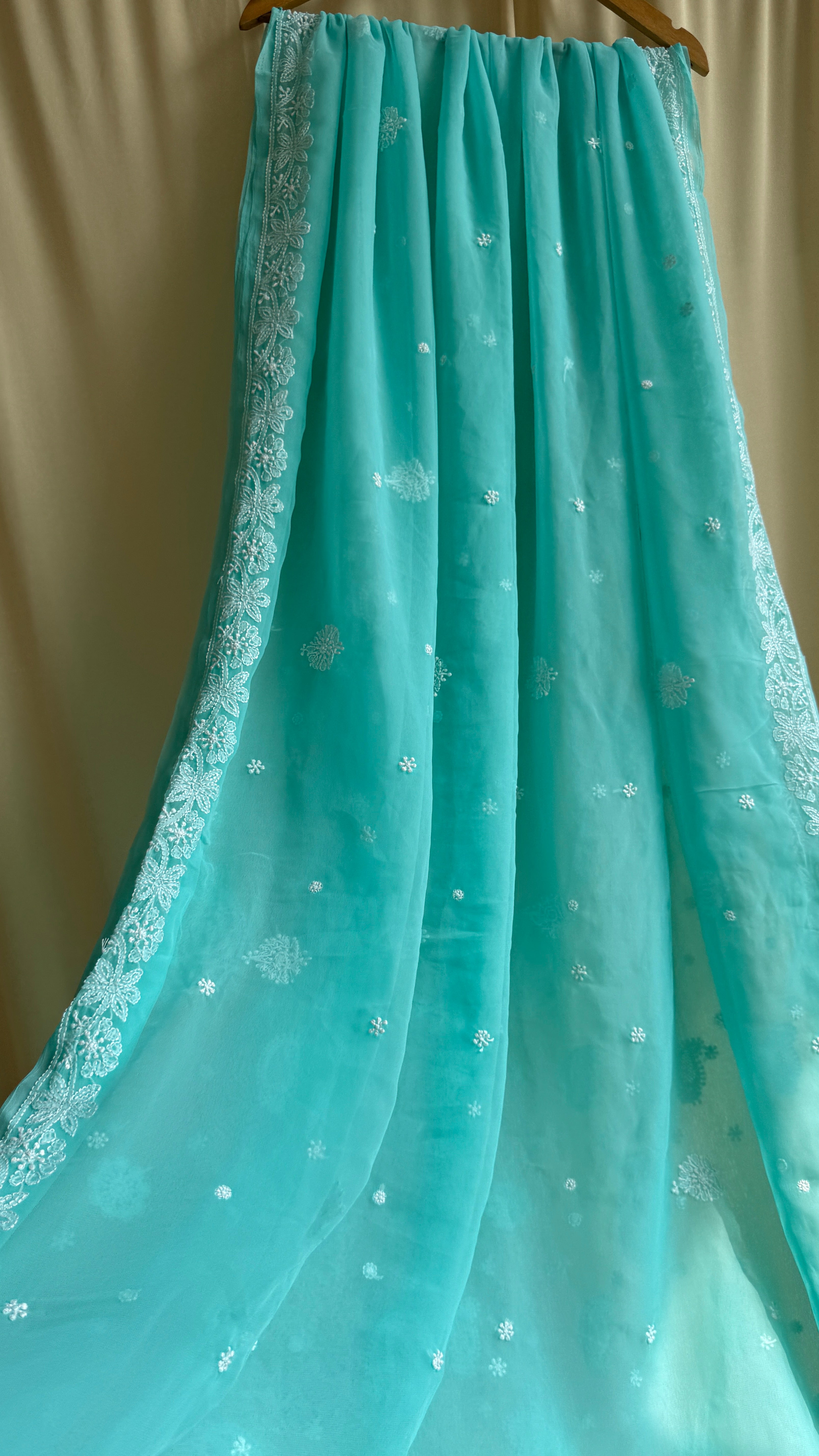 Georgette Chikankari saree in Green