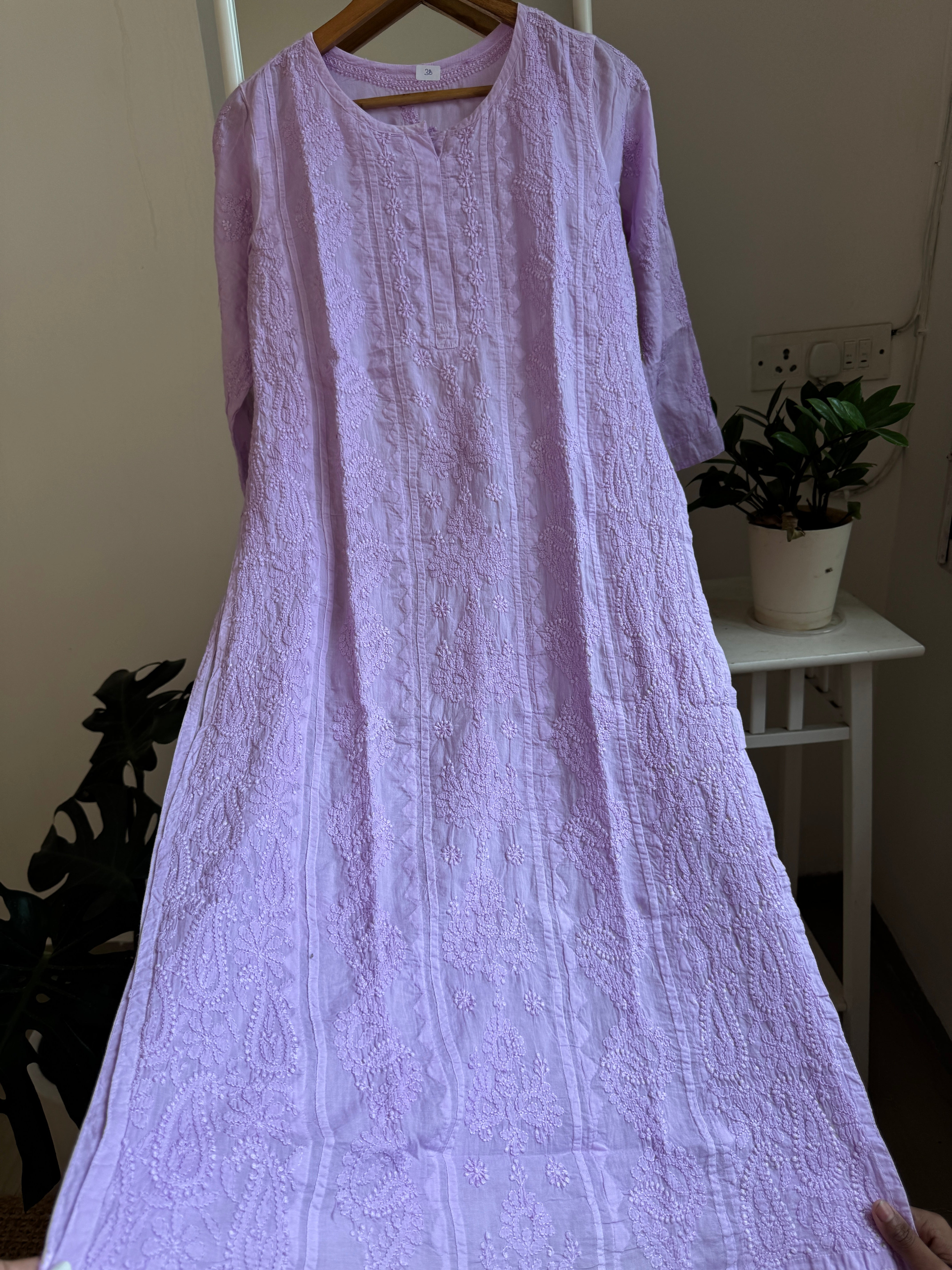 Mul Cotton Lilac Chikankari Kurti - Bela Collection ARIAA CHIKANKARI